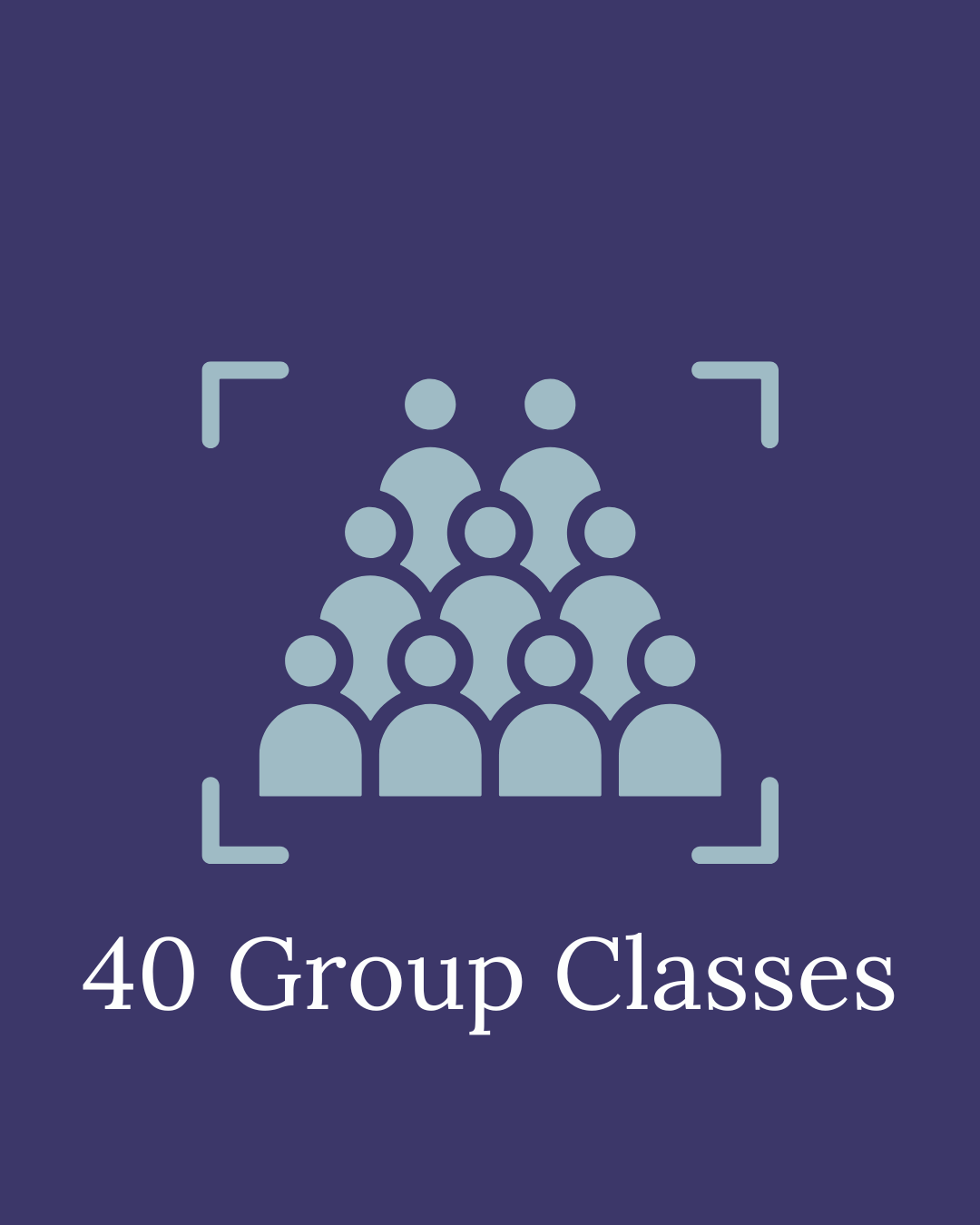 Icon of a group of people with text '40 Group Classes'.