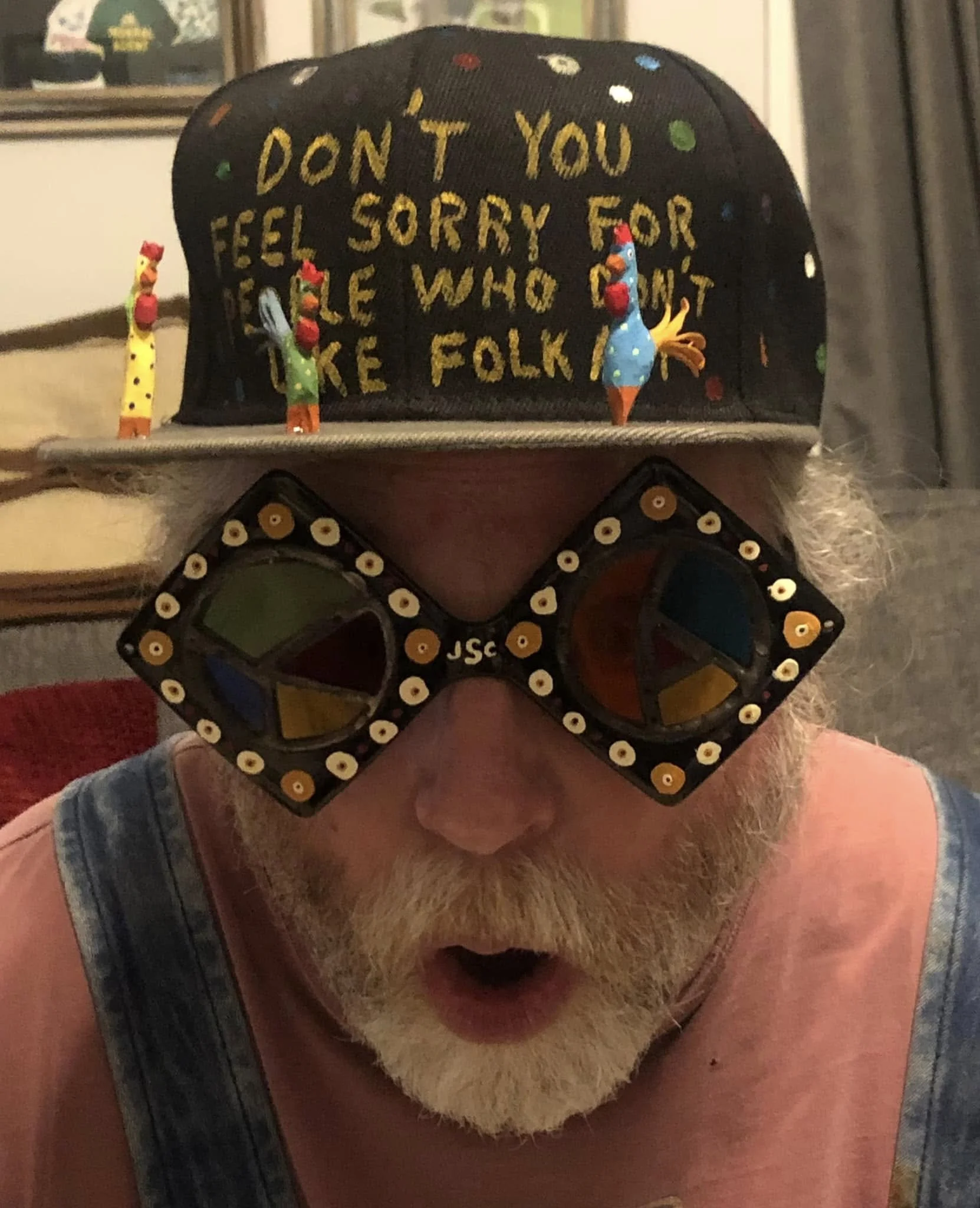 Stained Glass Sunglasses and Clucker Hat