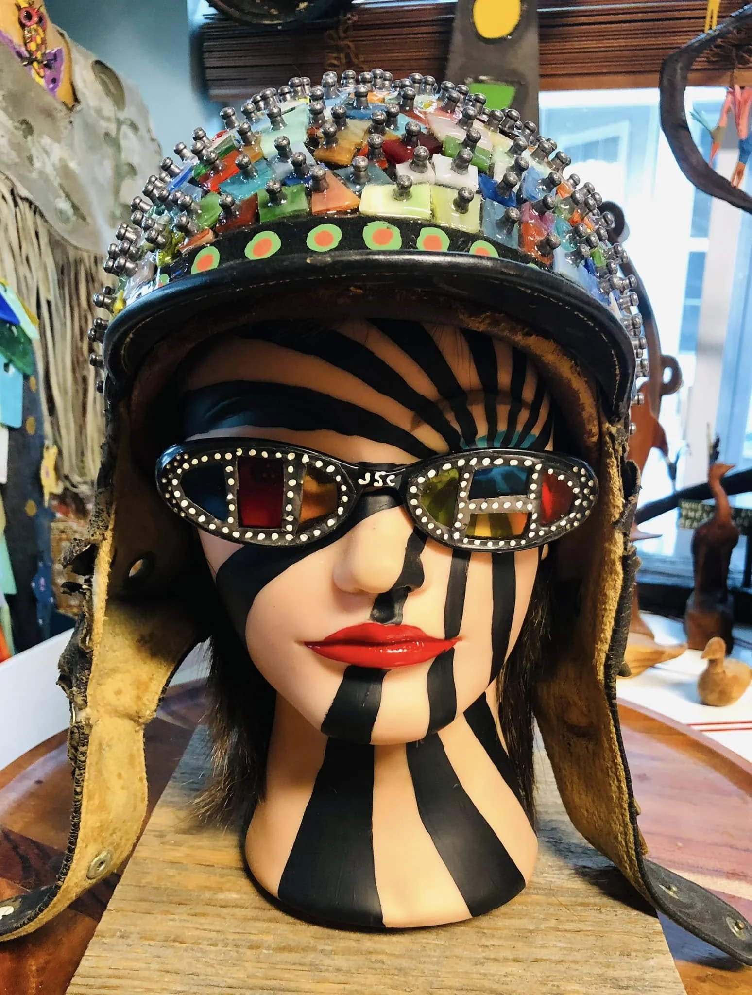 Sassy Mannequin with Motorcycle Helmet and Sunglasses