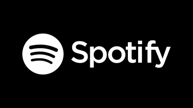Spotify logo with black background and white text.