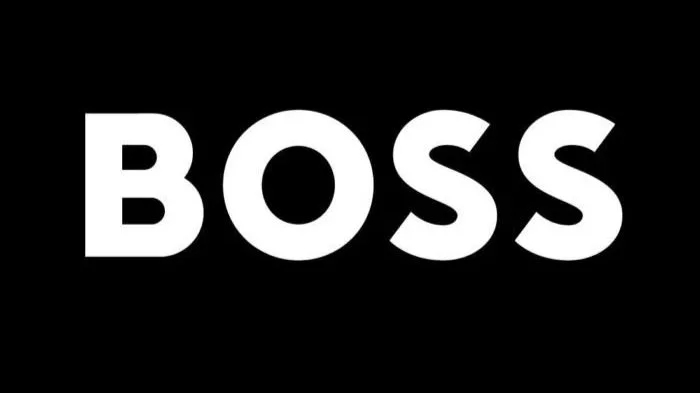 Bold white text displaying the Huge Boss 'BOSS' logo on a black background.