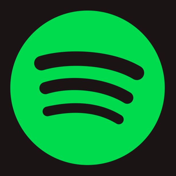 Green and black Spotify logo with a green circle and black curved lines representing sound waves.