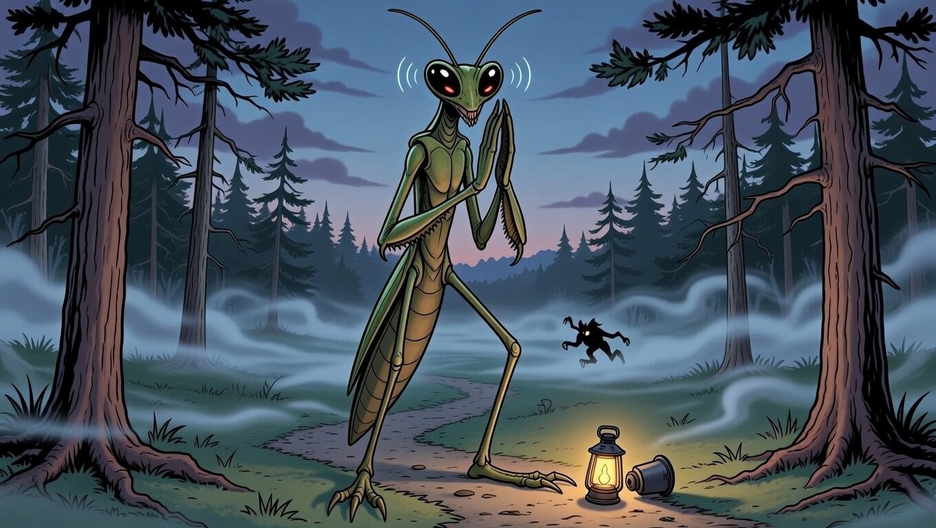 It stands... and watches. The Mantis Man&mdash;NJ's 7&ndash;8 ft insect-humanoid cryptid with compound eyes and claws&mdash;haunts the Pine Barrens. Sightings in Tuckerton, Batsto, and near Jersey Devil territory. Alien? Guardian? Or pure nightmare? 