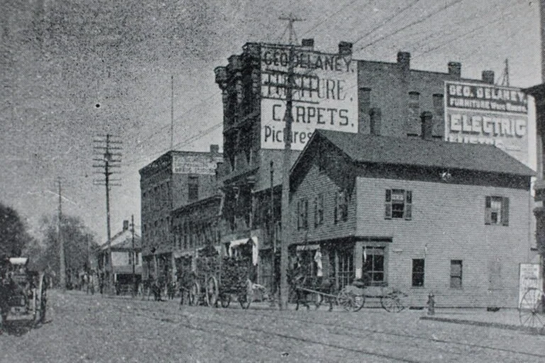 This classic late-19th-century view looks north along Main Street in Springfield, Massachusetts, from the corner of Liberty Street (today known as Frank B. Murray Street). Captured around 1892 and published in the lavishly illustrated Picturesque Ham
