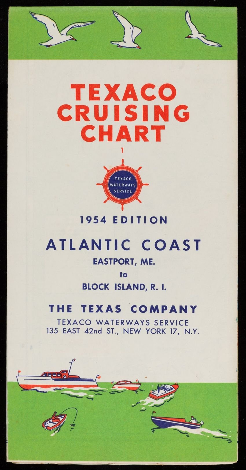 This charming pocket-sized 1954 Texaco Cruising Chart (No. 1) captures the golden age of recreational boating, when post-war prosperity and the rise of leisure time turned the Atlantic coastline into a playground for yachtsmen and weekend sailors. Co