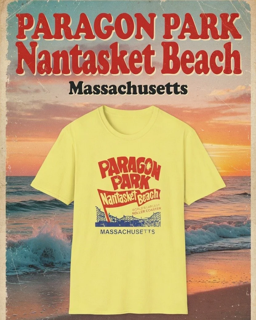 Step back in time to Paragon Park at Nantasket Beach, Massachusetts!  This beautiful vintage postcard captures the park in its heyday &mdash; featuring the iconic roller coaster, carousel, Pavilion, and bustling summer crowds. A true piece of New Eng