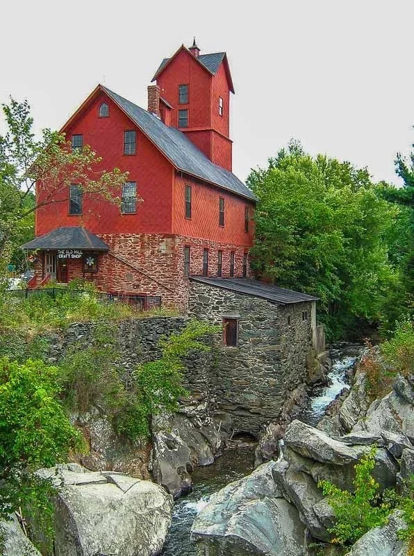 New England postcard perfection  The iconic Old Red Mill (Chittenden Mills) in Jericho, Vermont &mdash; built 1856 along the Browns River. Once a bustling grist mill with cutting-edge roller technology, now home to the Jericho Historical Society muse