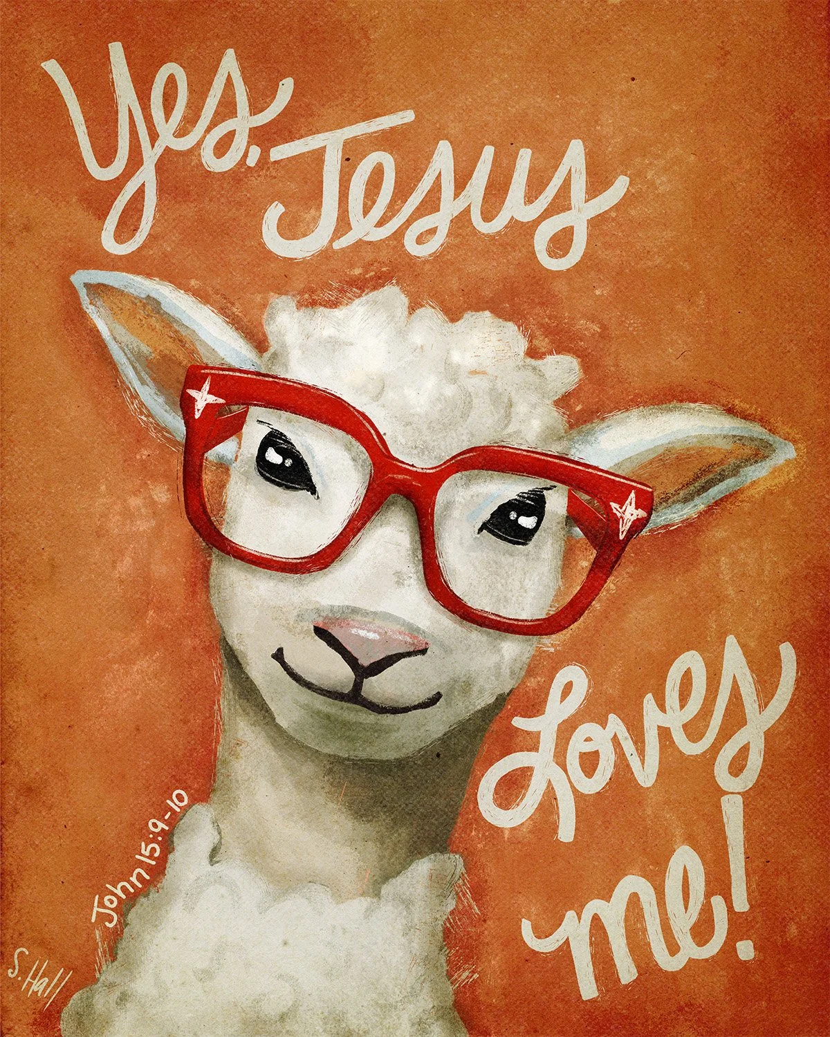Sheep lamb illustration by Sherry Hall - Yes, Jesus Loves me!
