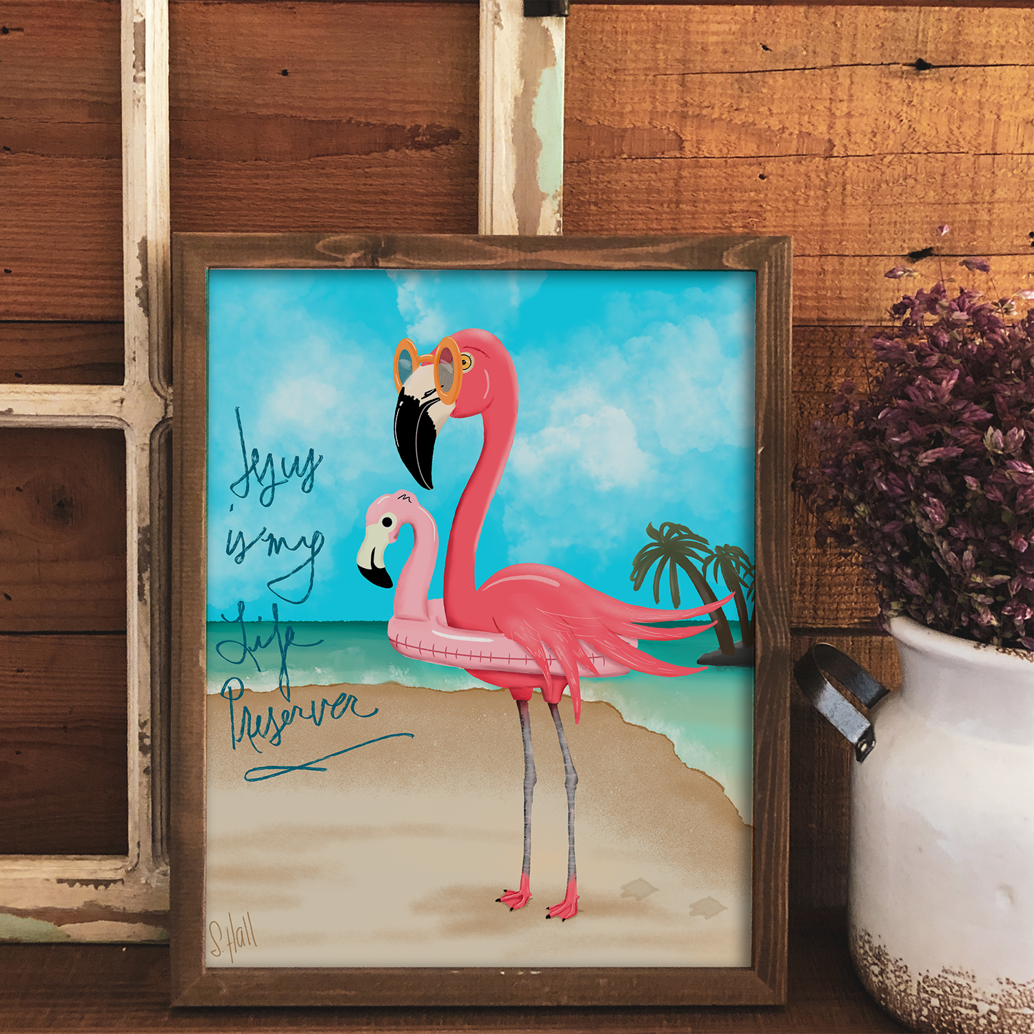 Flamingo - "Jesus is My Life Preserver" Art Print | 8x10