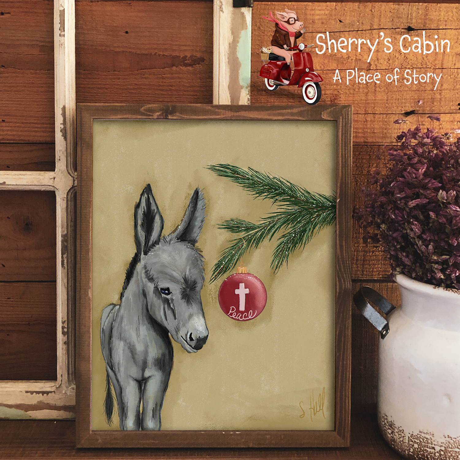 Donkey Christmas “Peace” Ornament Art Print | 8x10