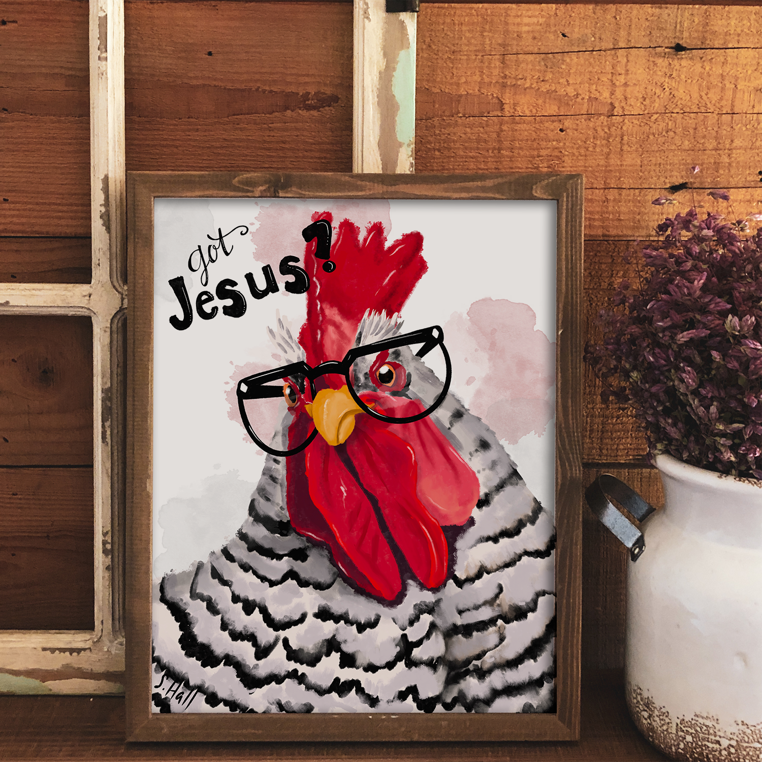 Got Jesus? Chicken with Glasses Christian Art Print | 8x10