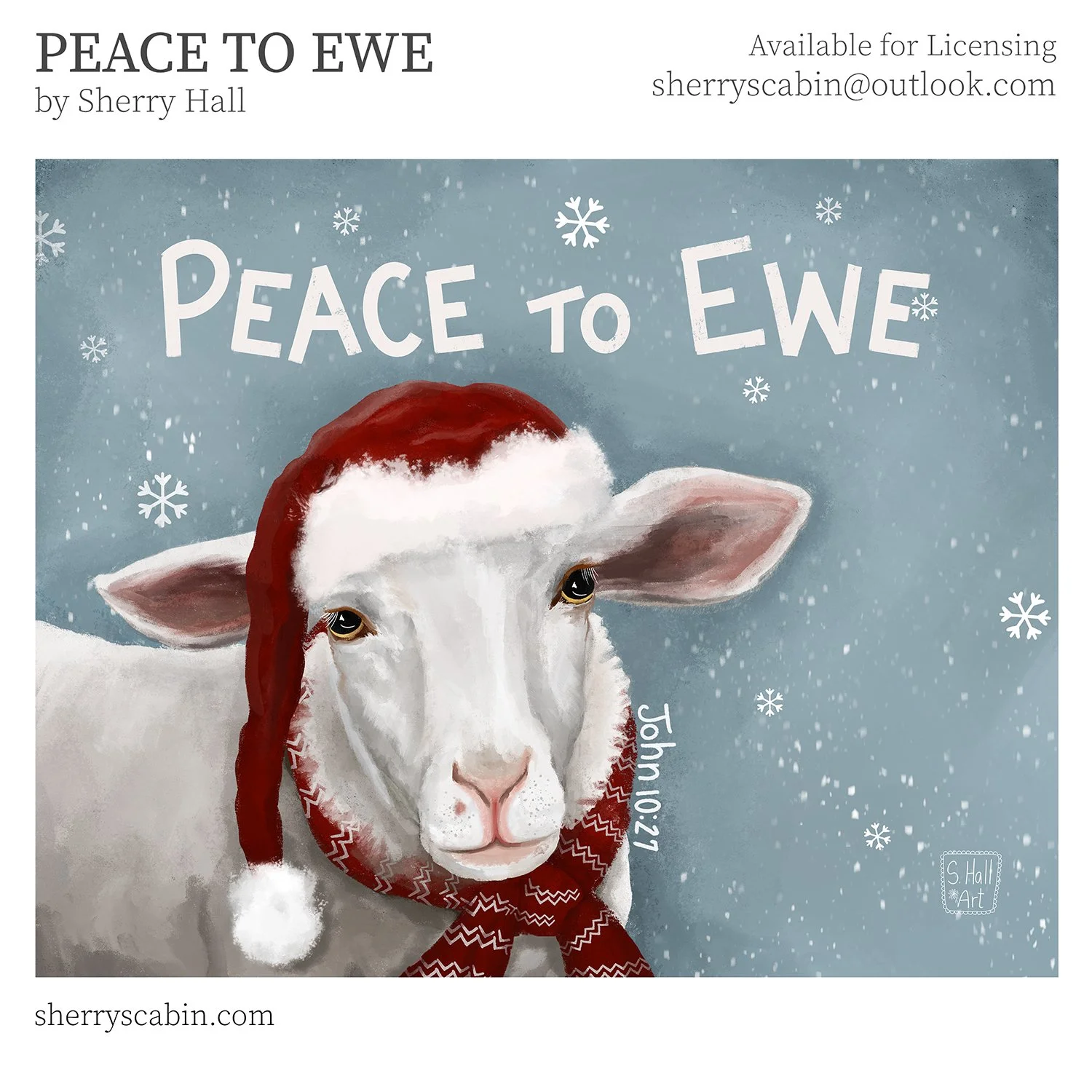 Peace to Ewe Christmas Sheep art by Sherry Hall