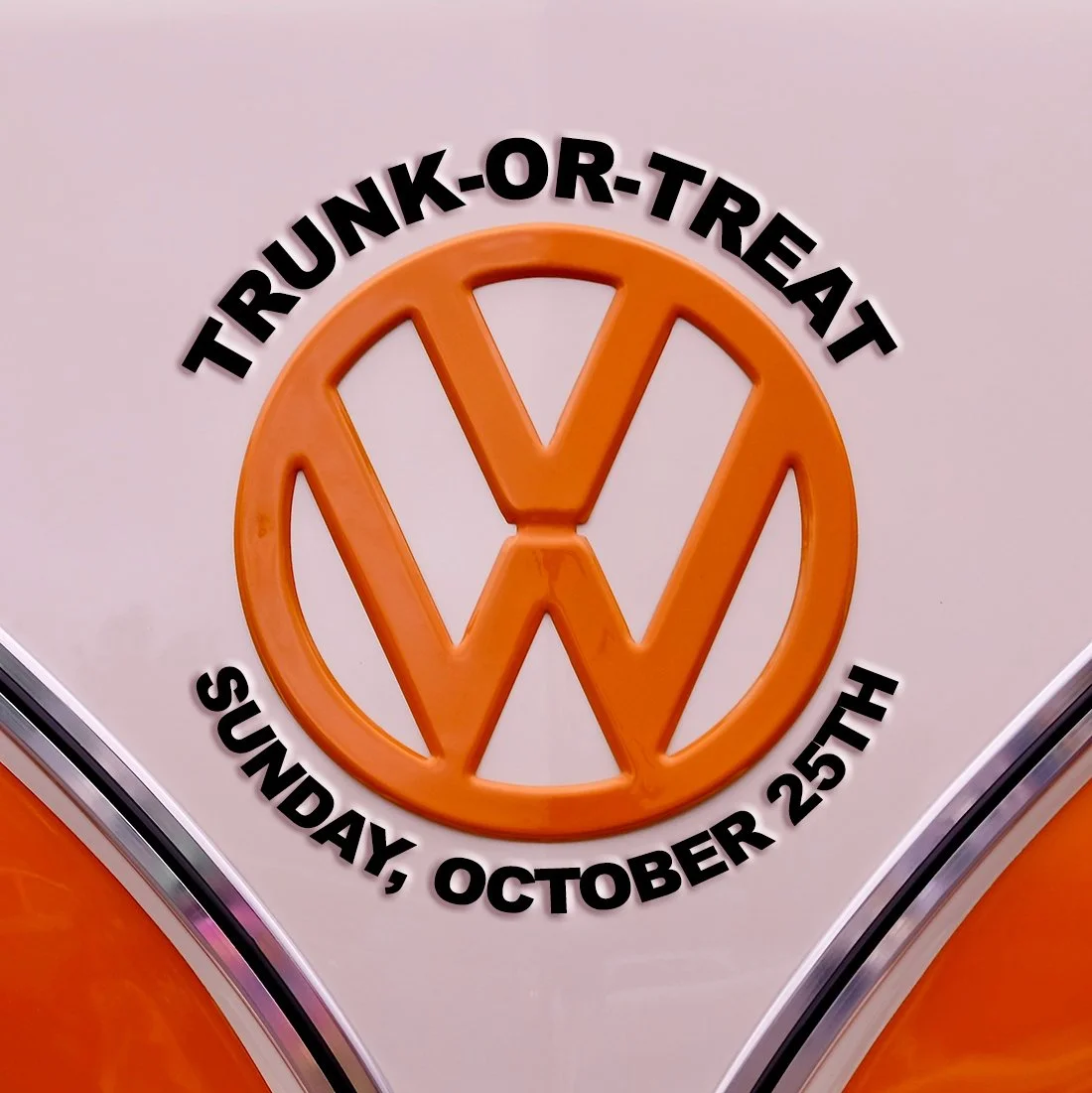"Trunk-or-Treat" and "Sunday, October 25th" around a Volkswagen logo.
