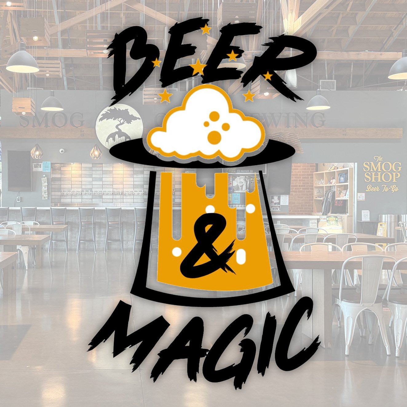 Beer & Magic logo over the taproom at Glendora Public Market.