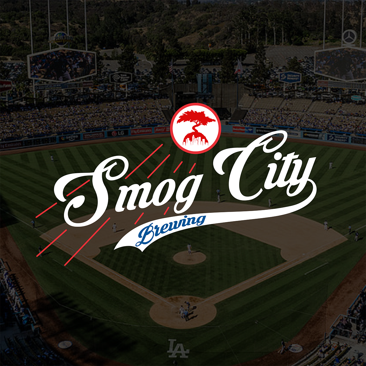 Smog City Brewing logo in the style of the Dodgers.