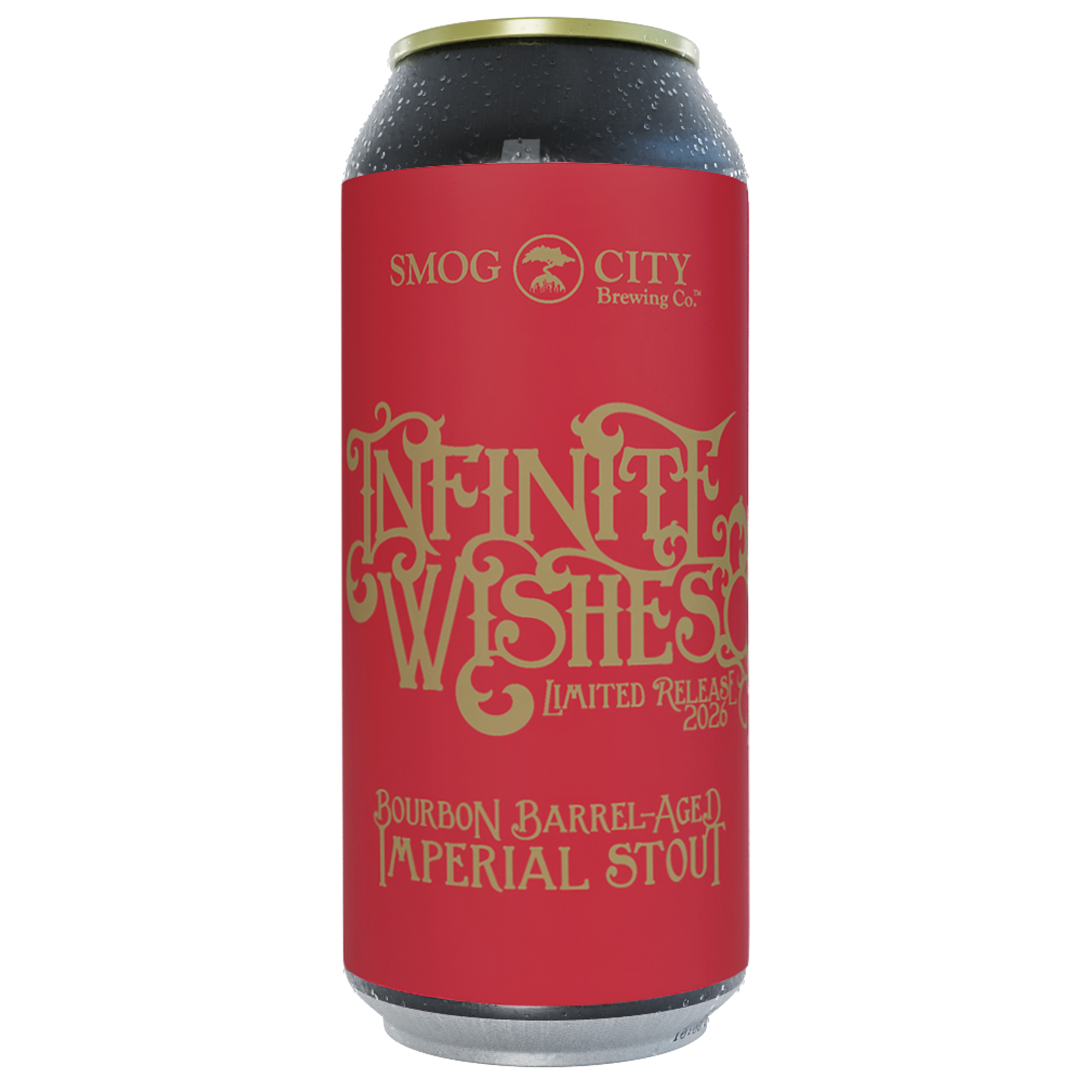 Infinite Wishes Bourbon Barrel-Aged Imperial Stout 4-pack, 12.1% ABV, aged one year in freshly emptied bourbon barrels.