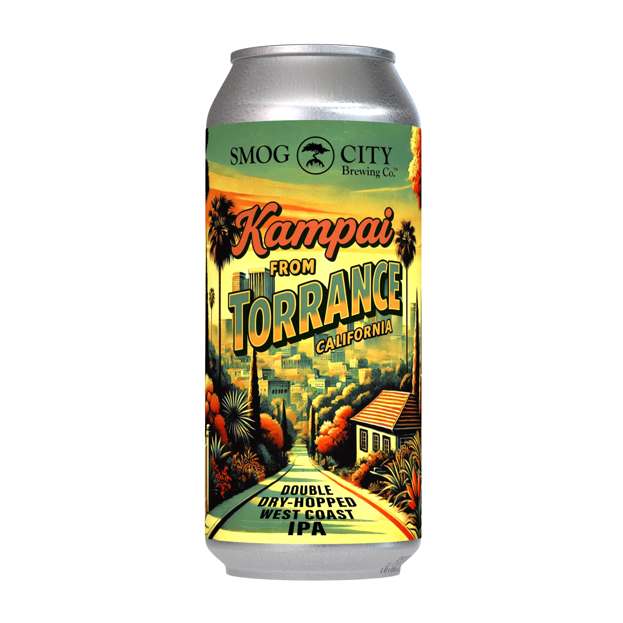 KAMPAI! From Torrance double dry-hopped West Coast IPA can featuring tropical fruit, citrus, and pine flavor profile at 6.8% ABV
