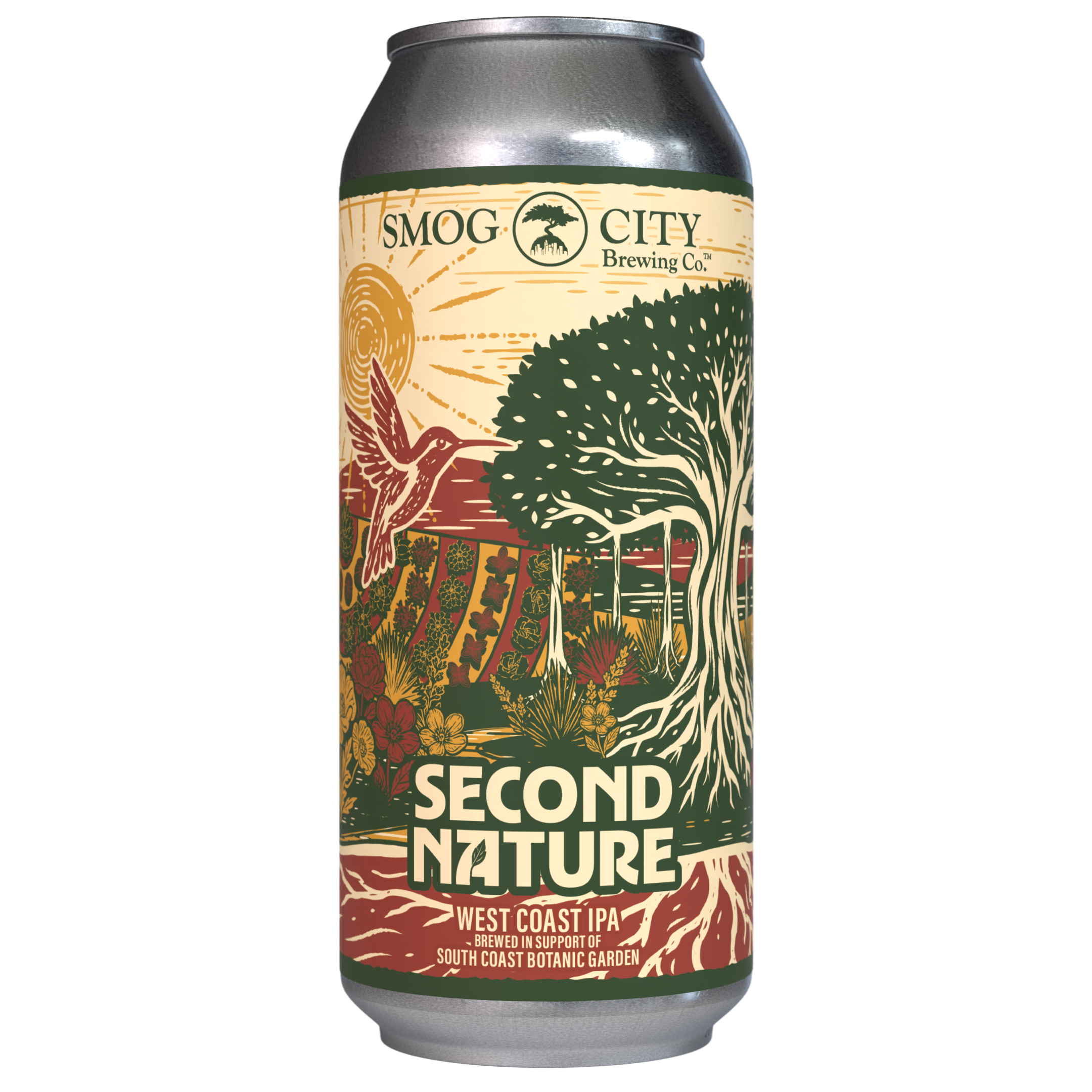 Second Nature is a 6.5% ABV West Coast IPA from Smog City Brewing Co. in Torrance, CA, with tropical fruit and citrus. Available for a limited time on draft and in 4-pack 16oz cans.