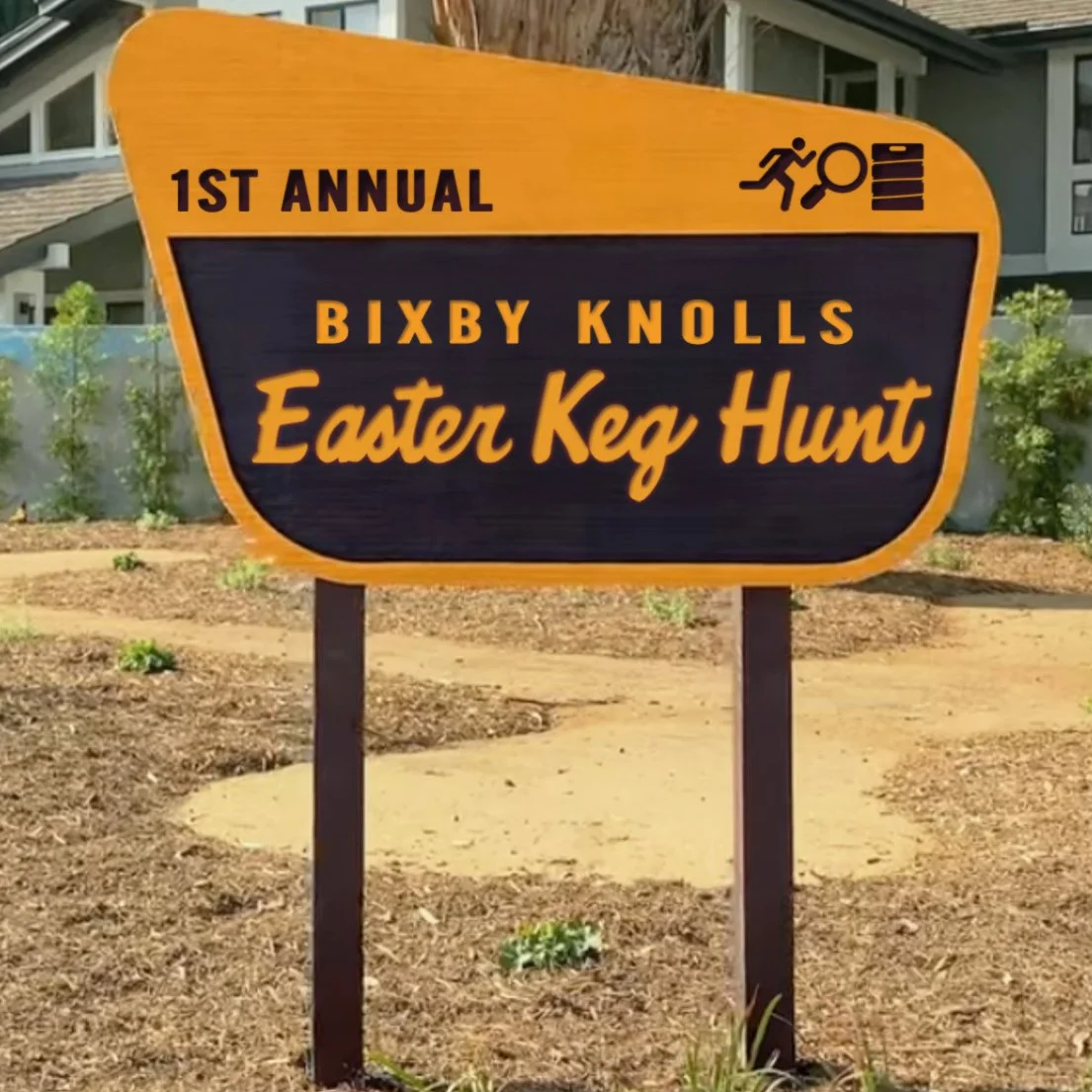 National Park sign promoting the 1st Annual Bixby Knolls Easter Keg Hunt.