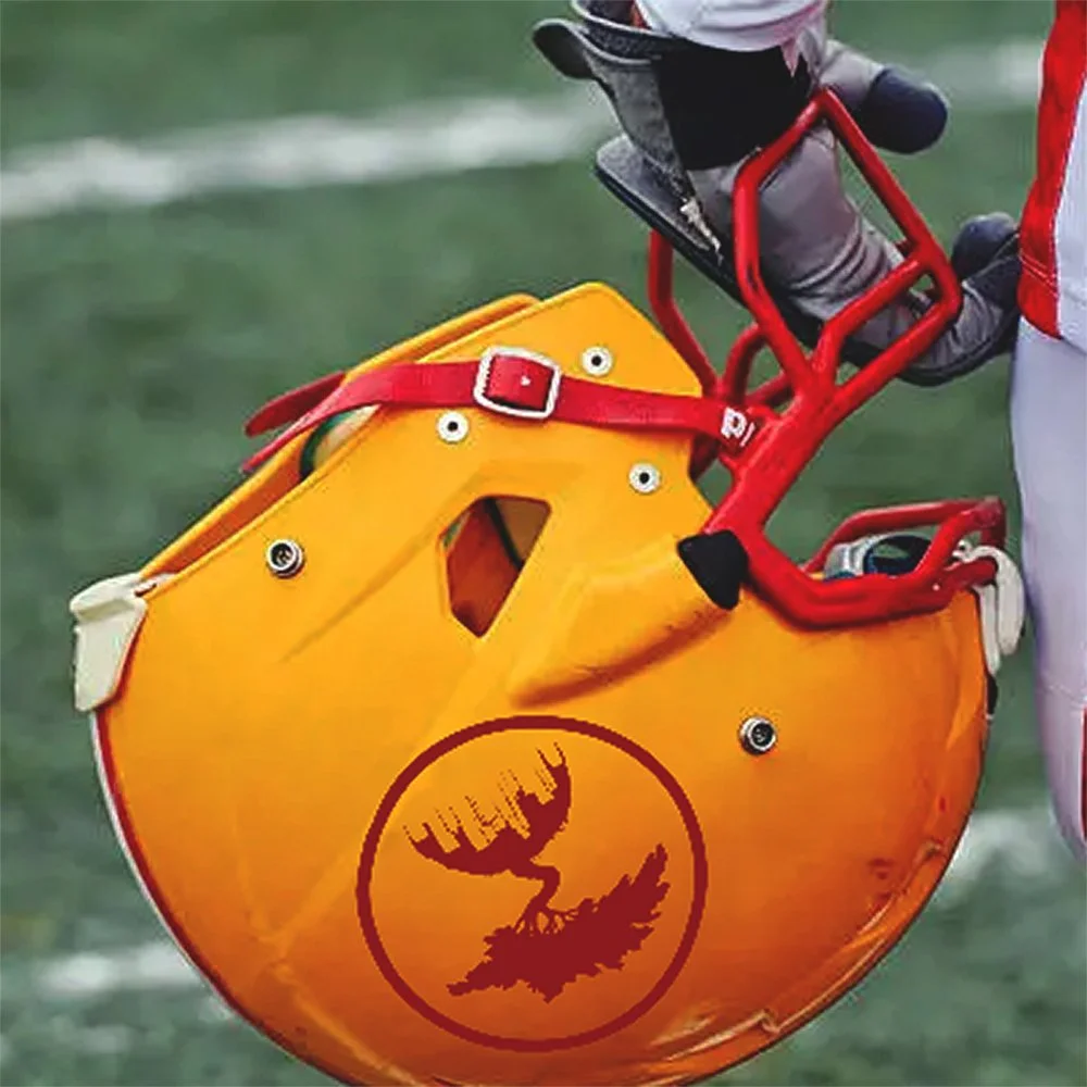 Football helmet with the Smog City logo.