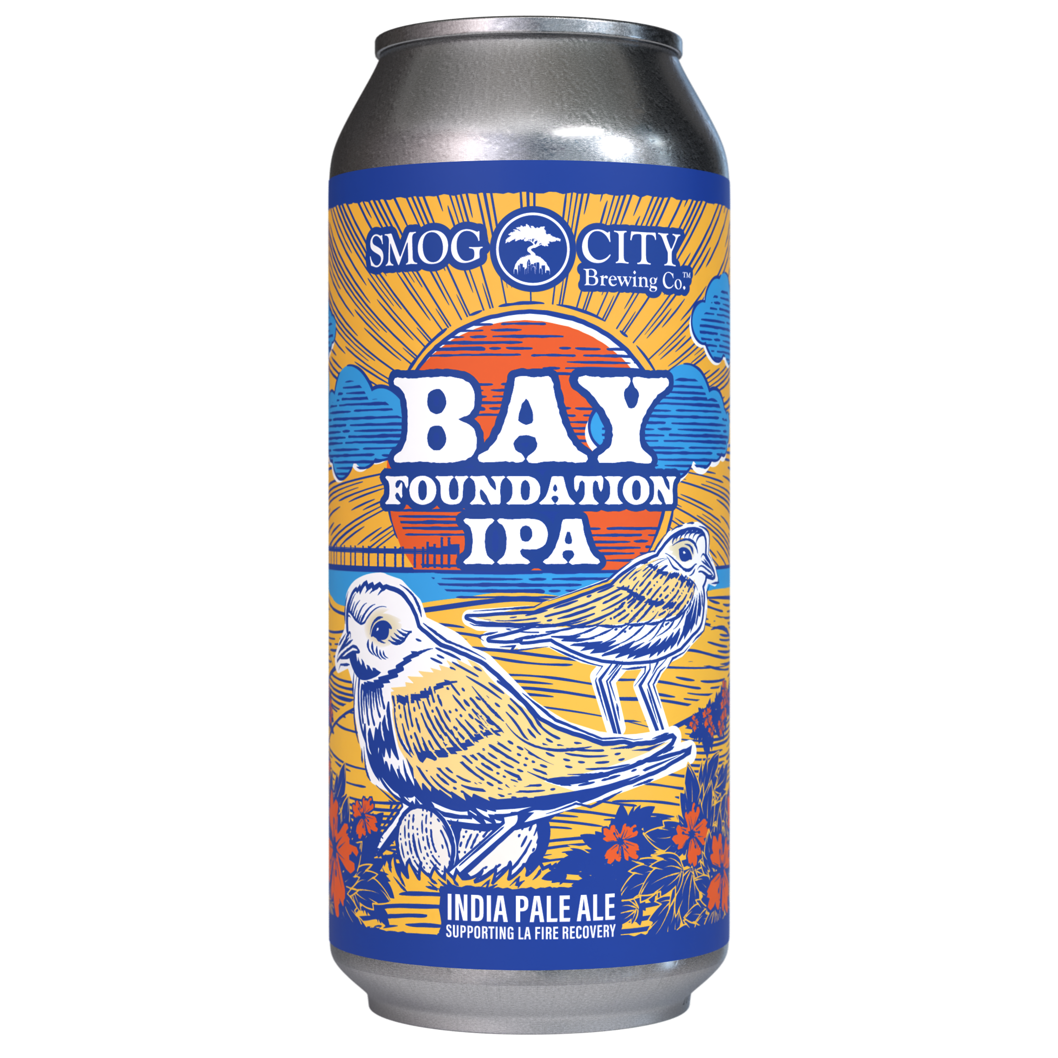 Bay Foundation is a 6.5% ABV West Coast IPA from Smog City Brewing Co. in Torrance, CA, with tropical fruit and citrus. Available for a limited time on draft and in 4-pack 16oz cans.