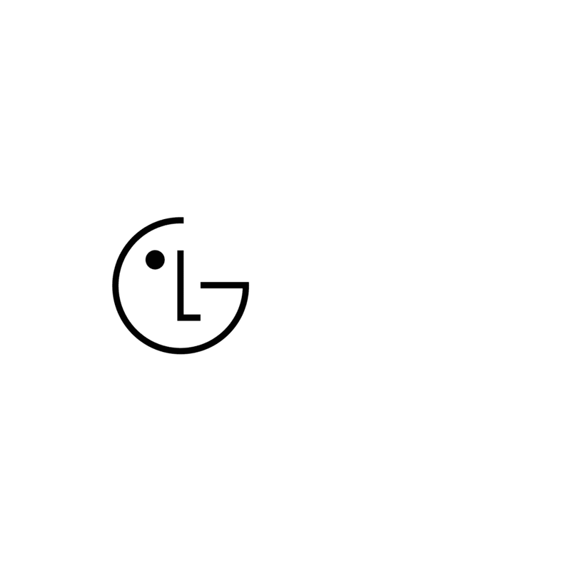 LG logo with a smiling face design along with the text 'L' and 'G' on a black background.