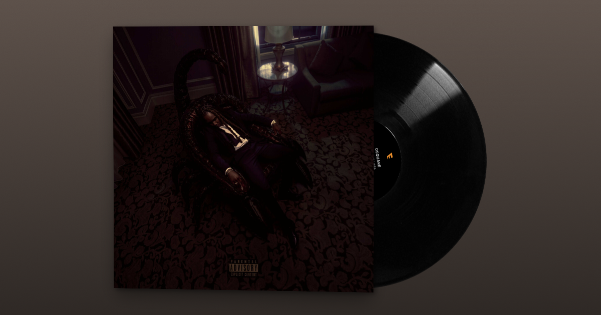 A vinyl record album cover featuring a man with dreadlocks sitting in a dark, ornate room with a patterned carpet, a lamp, and a sofa.