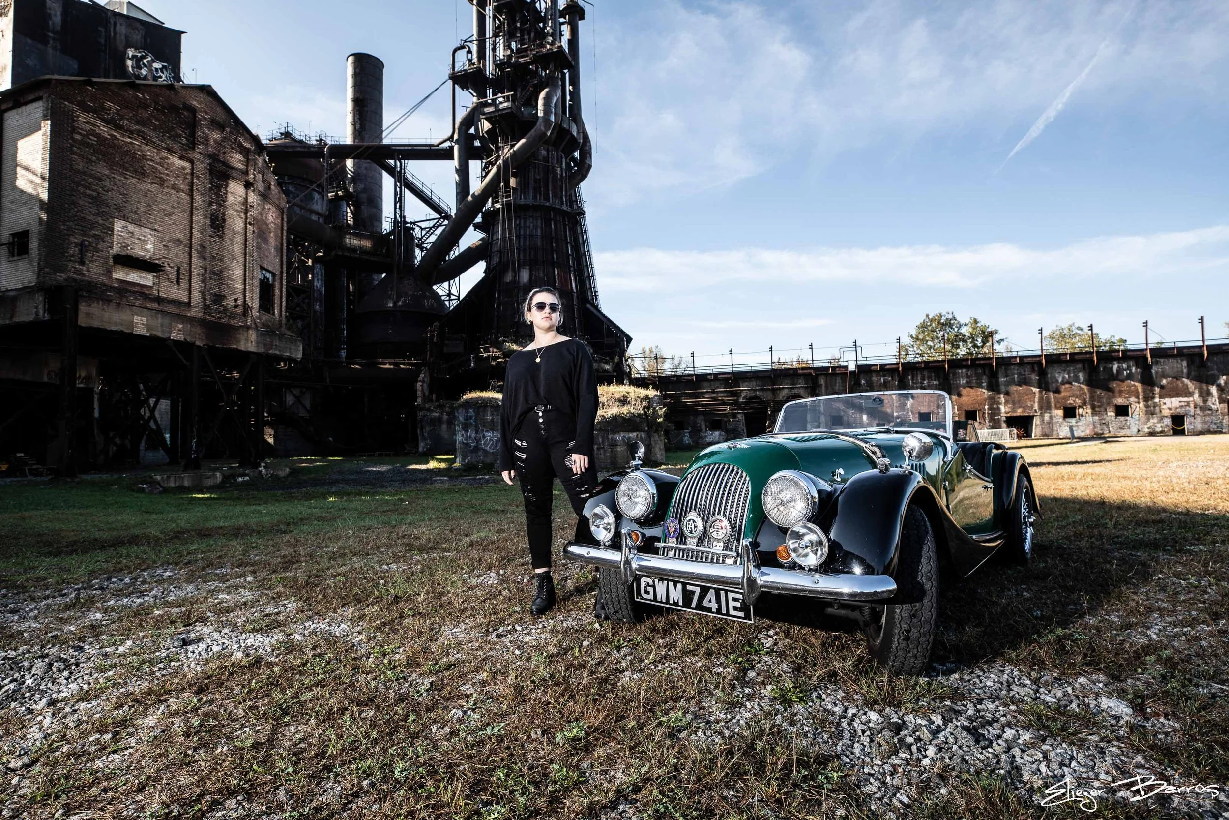 Dramatic senior pictures at Carrie Furnace industrial site in Pittsburgh