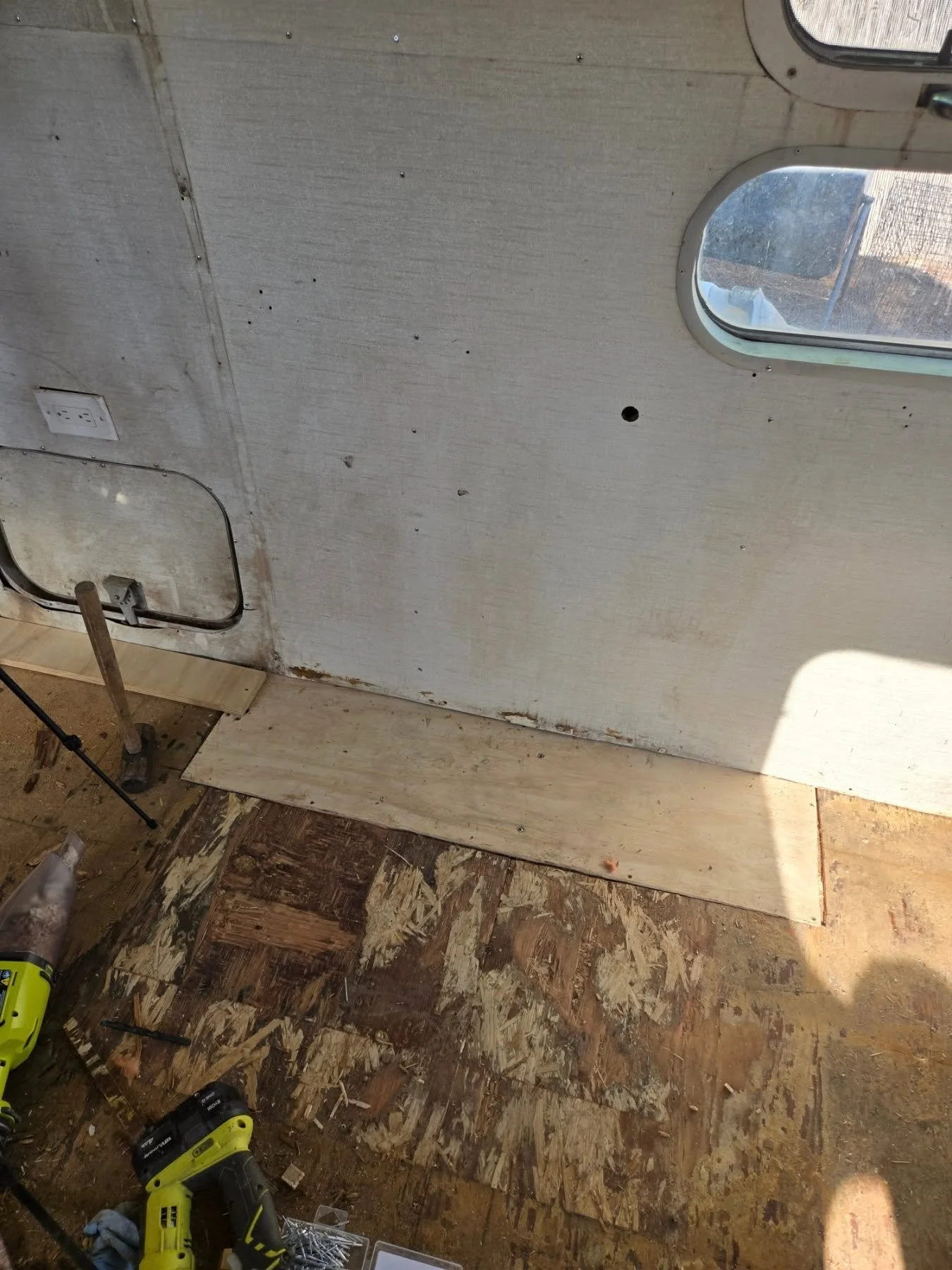 Getting that patch installed and the wall back took far more effort than I thought it would. Now to finally move onto the floor install #airstreamrenovation #airstream