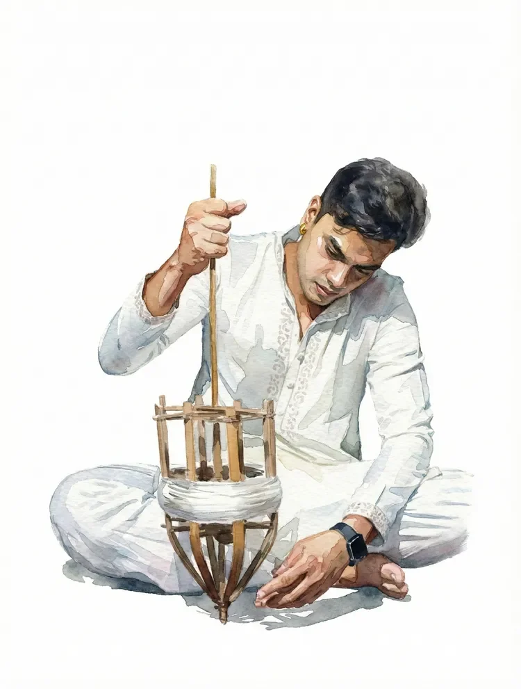 weaver rolling the yarn silk