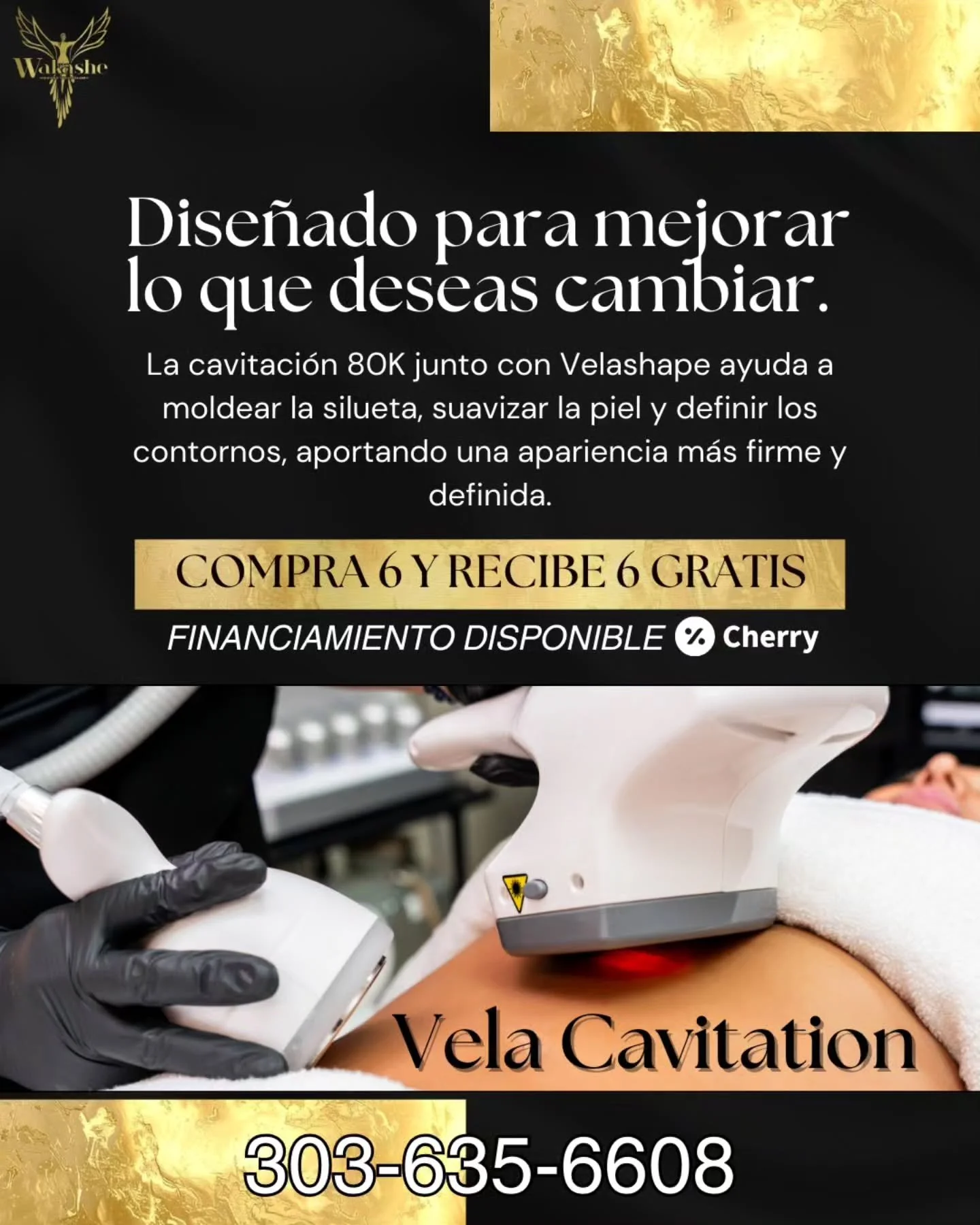 ✨ Siente la diferencia en tu silueta.✨️

La cavitaci&oacute;n 80K y Velashape suavizan la piel y realzan los contornos, logrando una apariencia m&aacute;s firme y armoniosa.

🔥 Promoci&oacute;n por tiempo limitado:
Compra 6 sesiones y recibe 6 GRATI