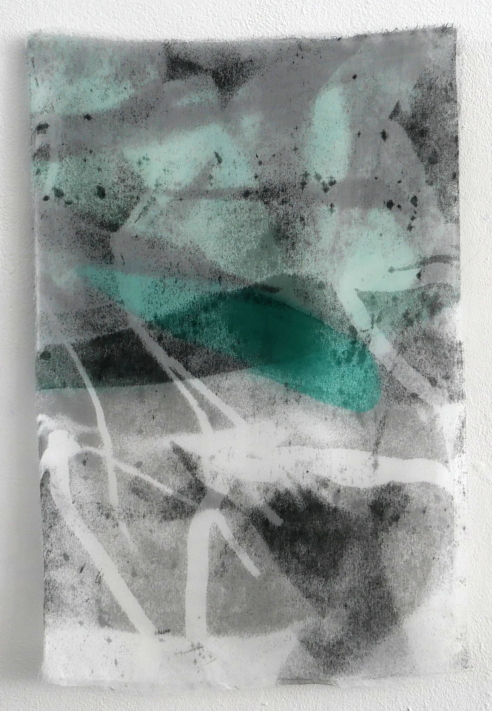 Christina Kral, Important Shuffle Of The Breath, 2026, Acrylic on chiffon and silk, 35 x 54 cm