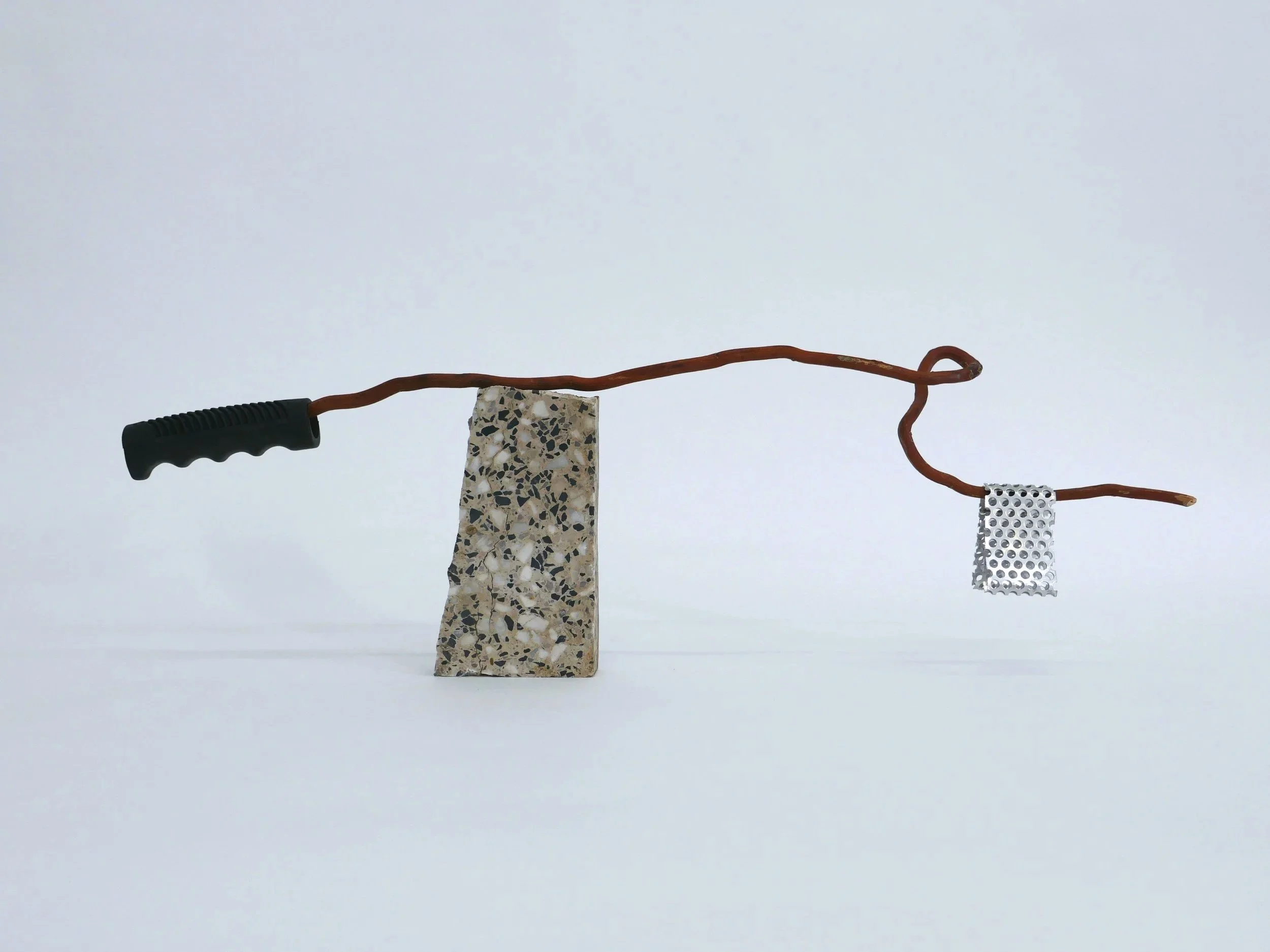 Proposal Nr. 12, 2016, Terrazzo tile, wood, metal, rubber handle, 58x20x10 cm