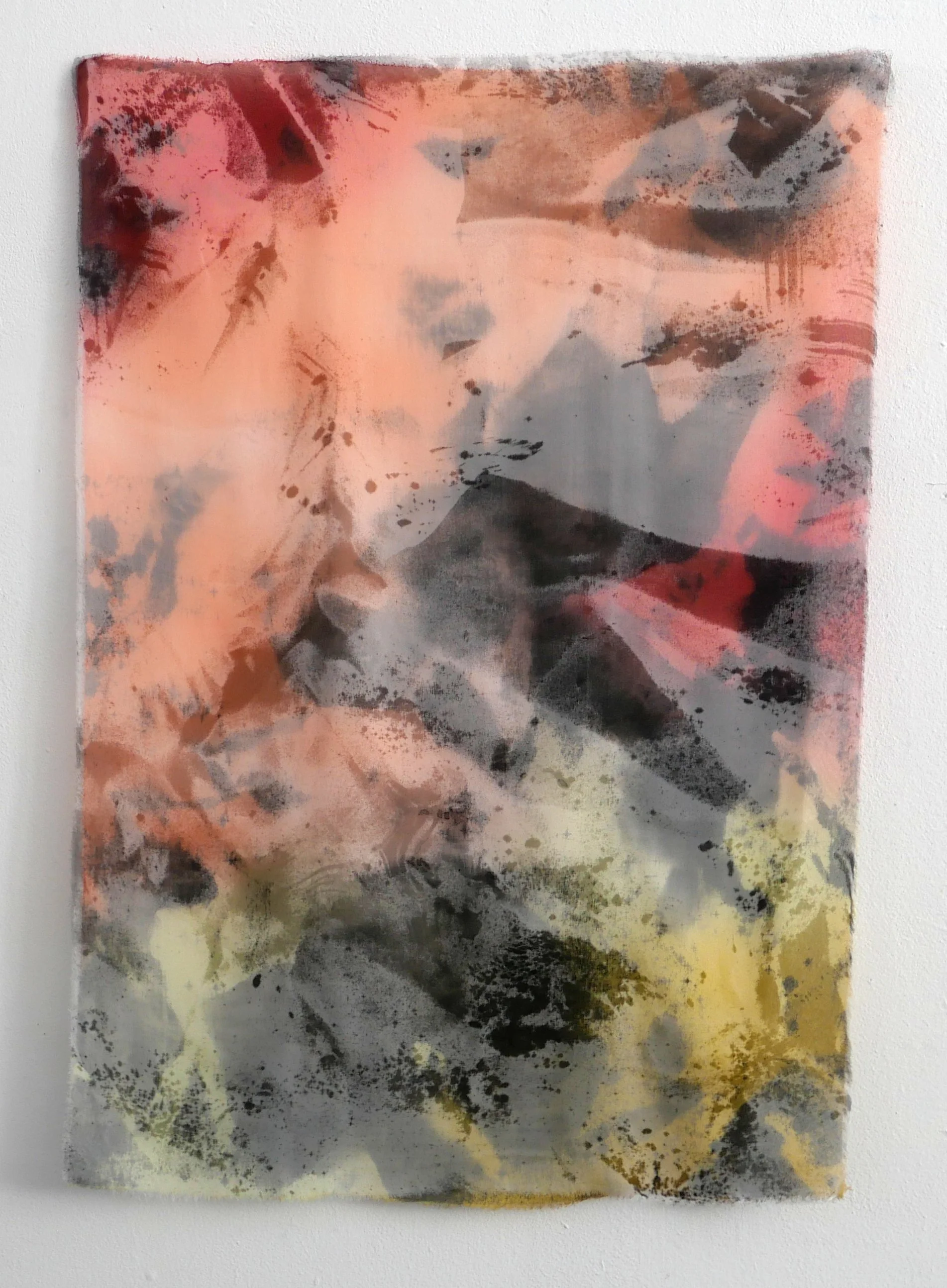 Christina Kral, Gravity's Stake In Things, 2026, Acrylic on chiffon and silk, 70 x 100 cm