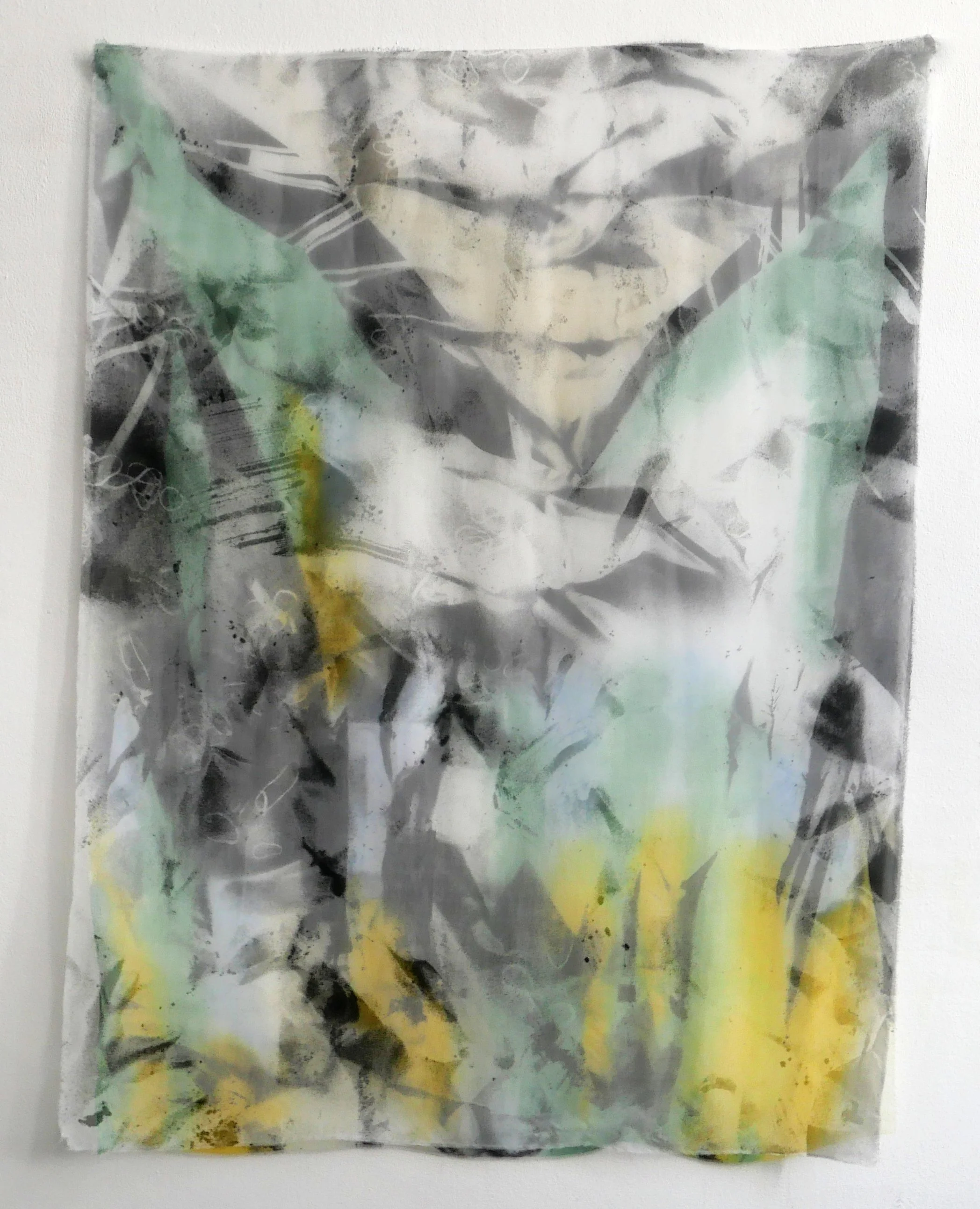 Christina Kral, I Misspelled Mine Out Of Excitement, 2026, Acrylic on chiffon and silk, 100 x 140 cm
