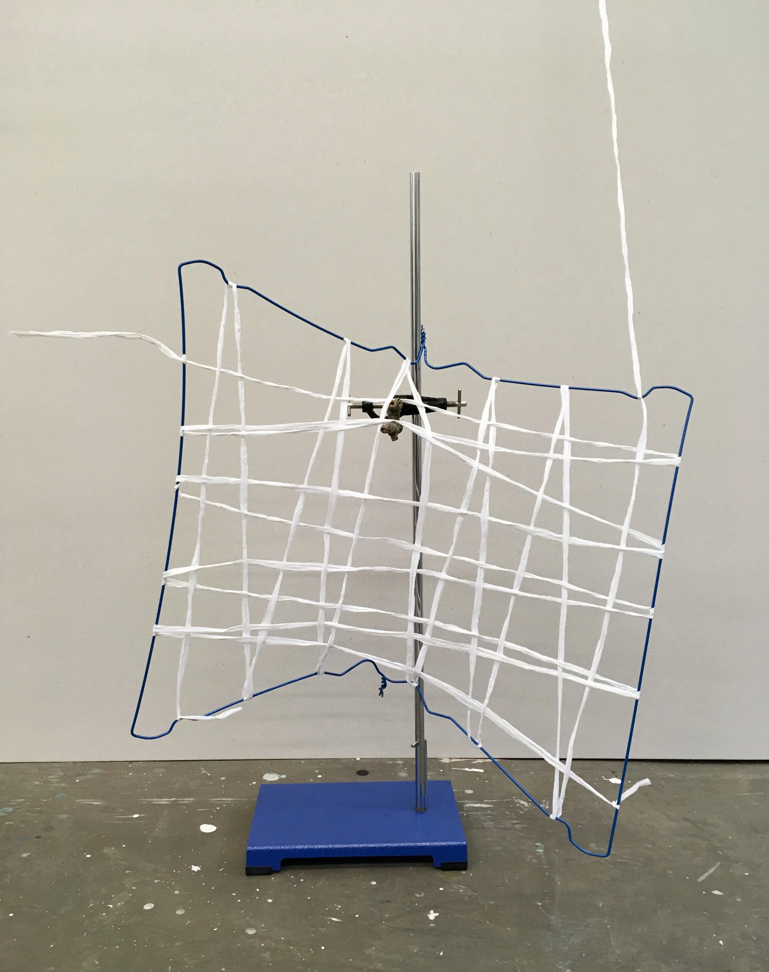 Proposal Nr. 27, 2018, Raffia, coat hangers, lab tripod