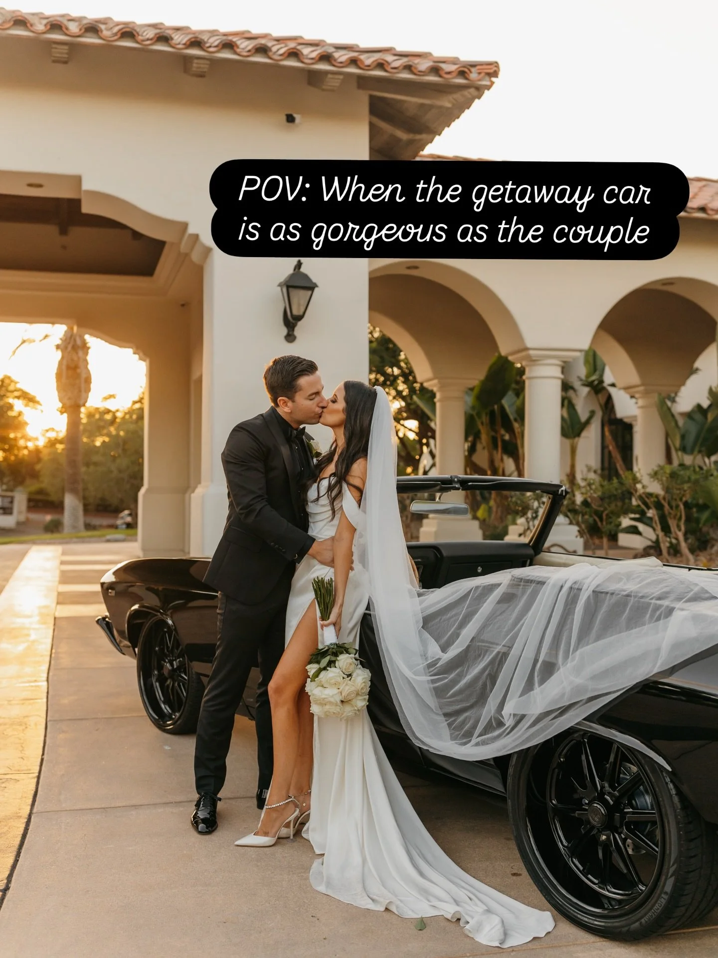 That kiss. That car. That send-off. 

The car shipped all the way from Canada, golden hour pouring over everything, and two people completely lost in each other. Lauren + Stephen didn&rsquo;t just leave &mdash; they made an exit. 

Venue: @spanishhil