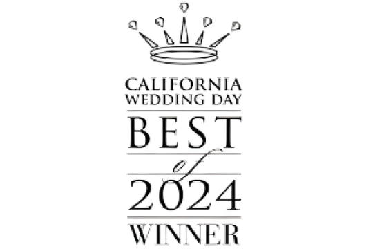 Award certificate for California Wedding Day Best 2024 Winner, featuring a crown with decorative elements at the top.