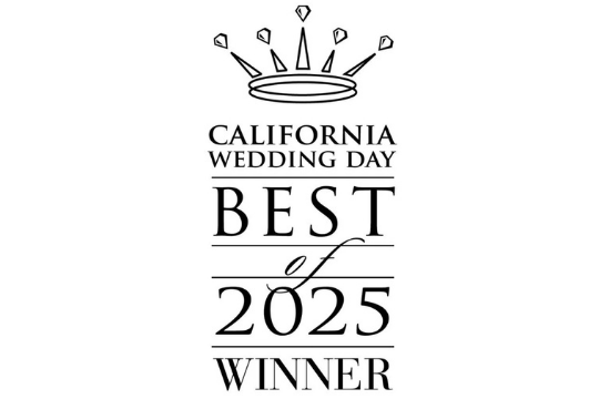 Illustration of a crown with gem-like decorations and text that reads 'California Wedding Day Best of 2025 Winner'.