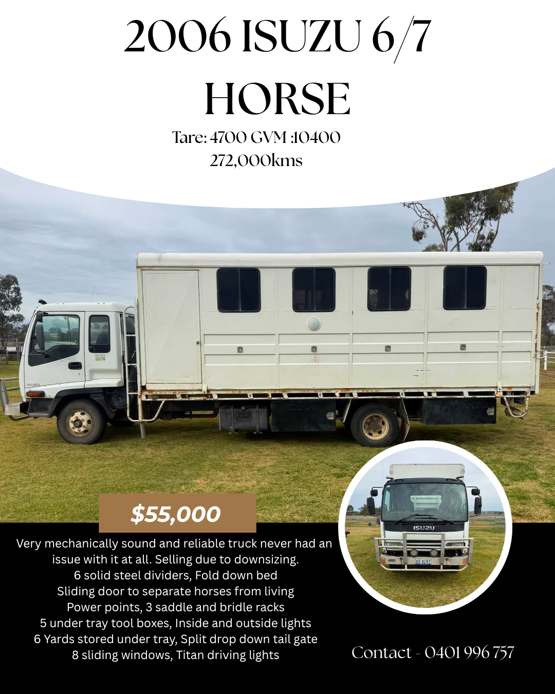 2006 isuzu 6/7 horse truck