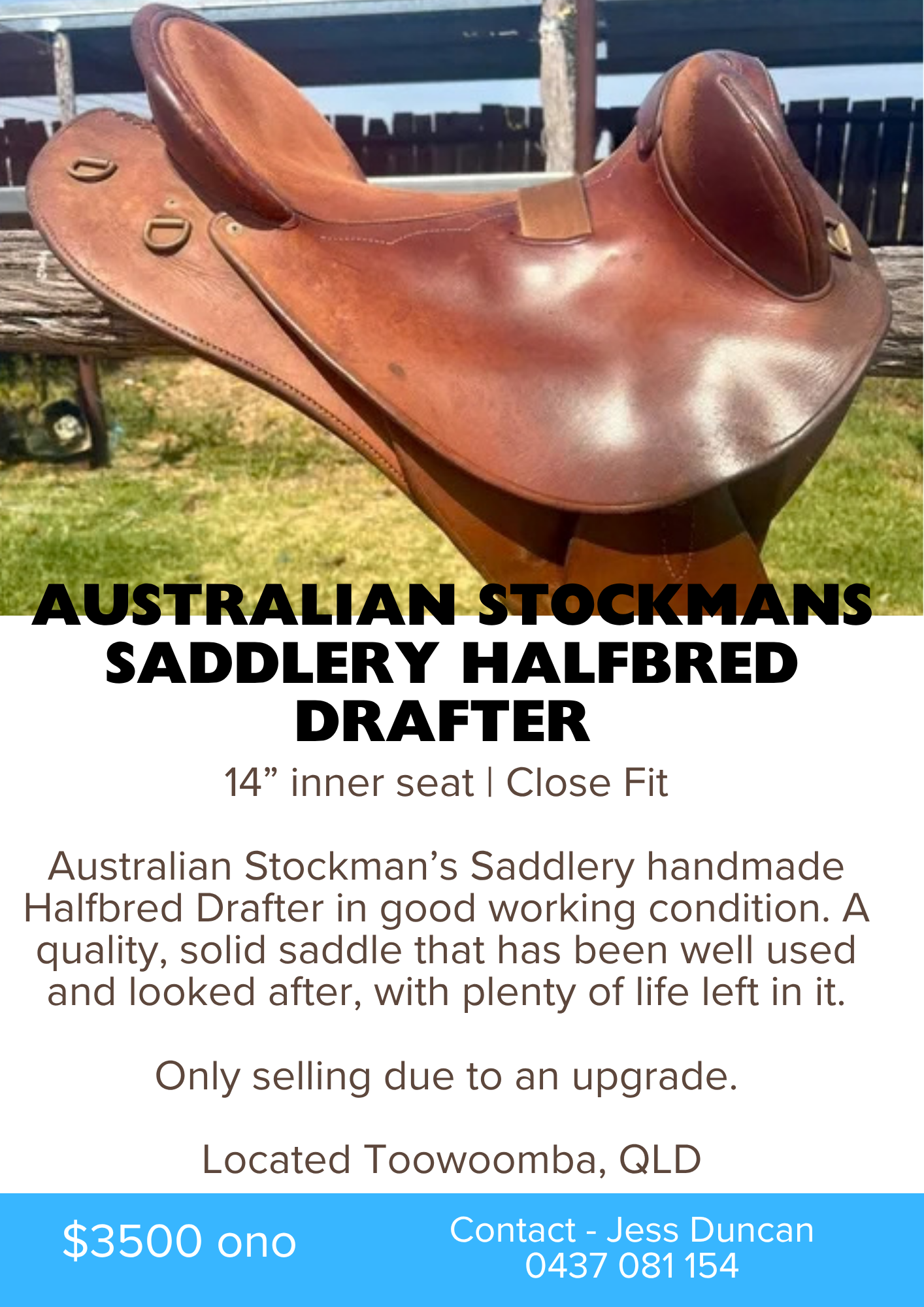 Australian Stockmans Saddlery Halfbred Drafter Saddle 