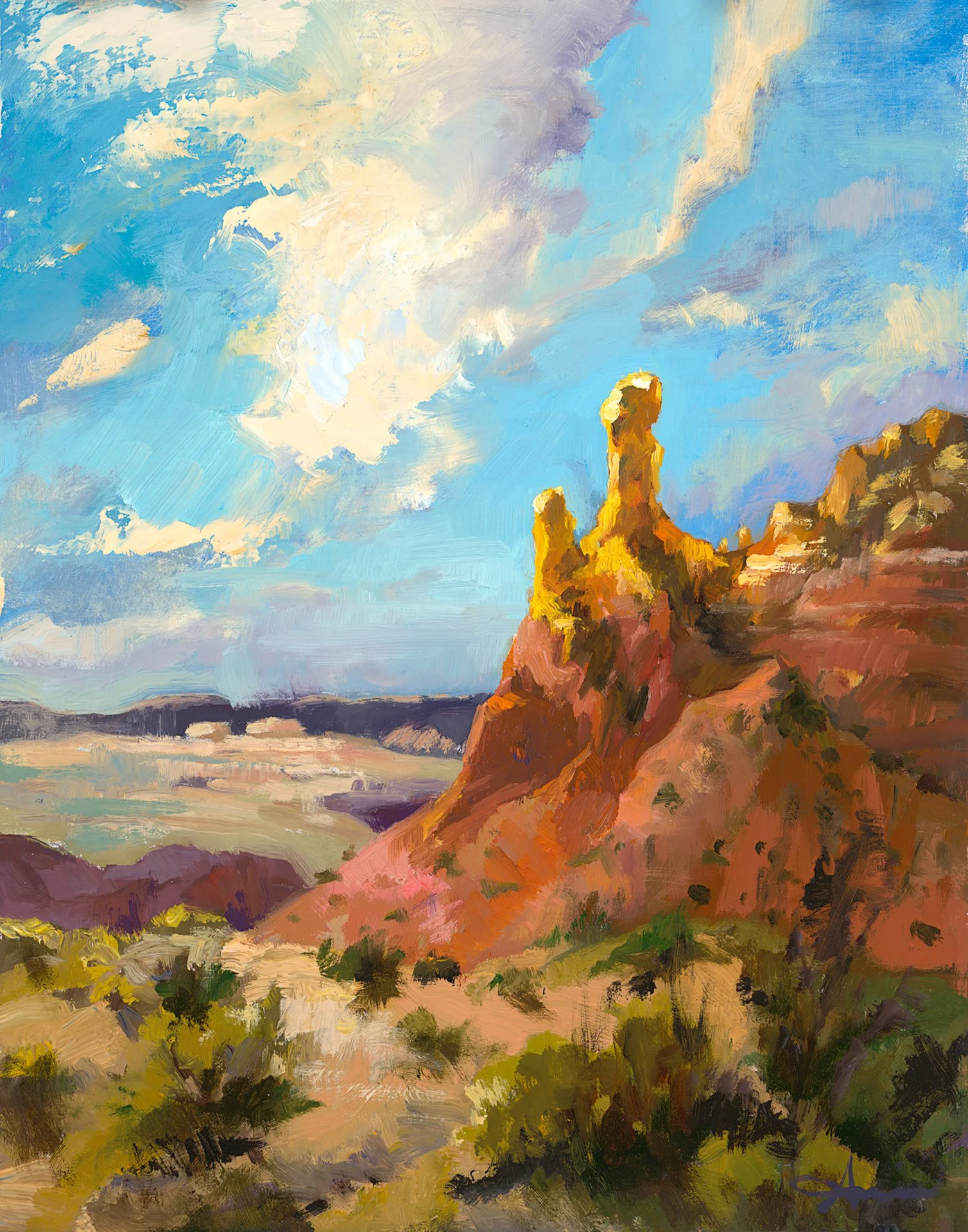 AVAILABLE 
Devil's Smokestacks 
(Chimney Rock Ghost Ranch)
Oil on Board