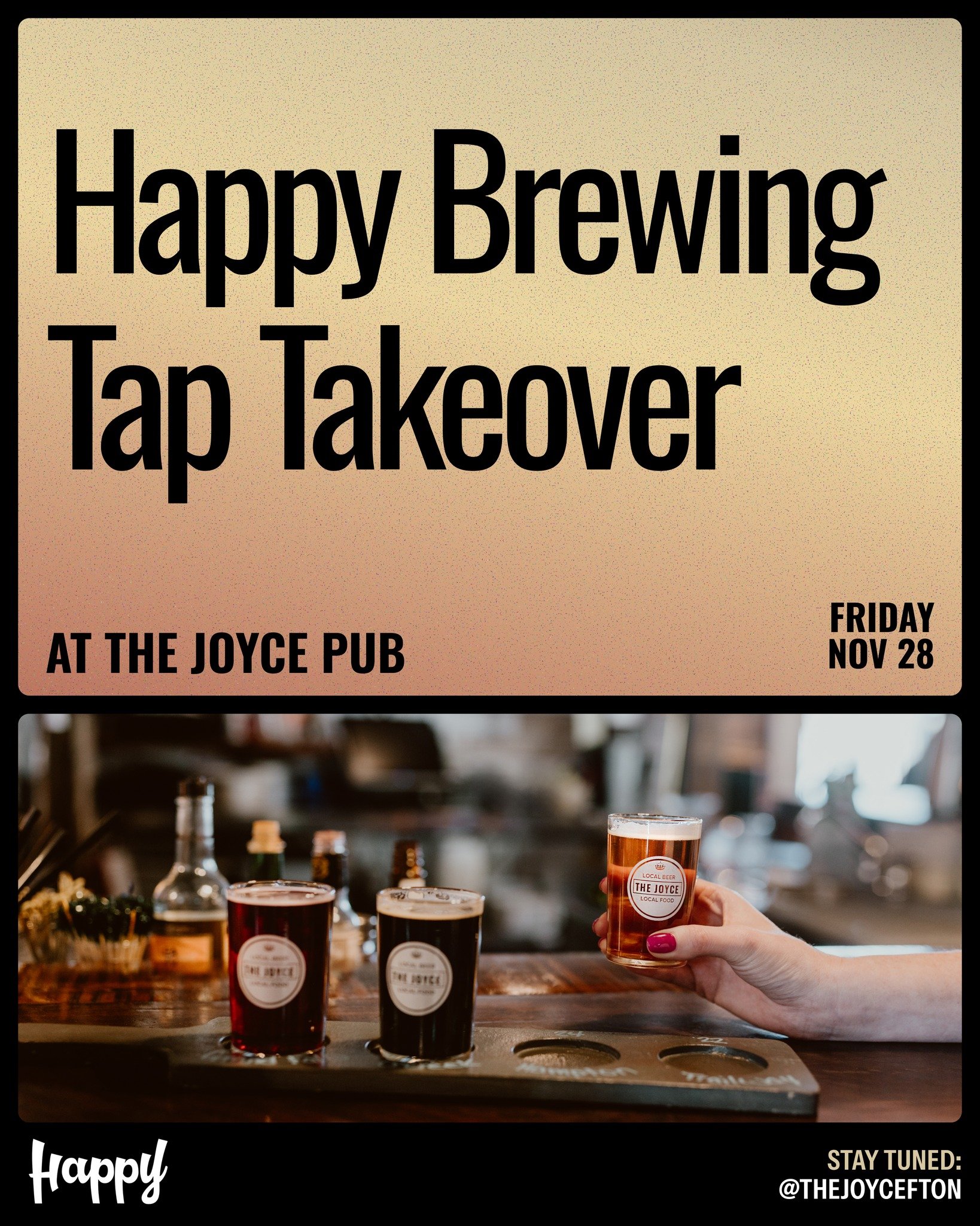 🍻 Join us on November 28th for a Happy Brewing Tap Takeover! 🎉 

We're all about local craft beer, and we love bringing New Brunswick's best brewers right to you. This Friday, sip &amp; sample a curated lineup from @happycraftbrewing, and discover 
