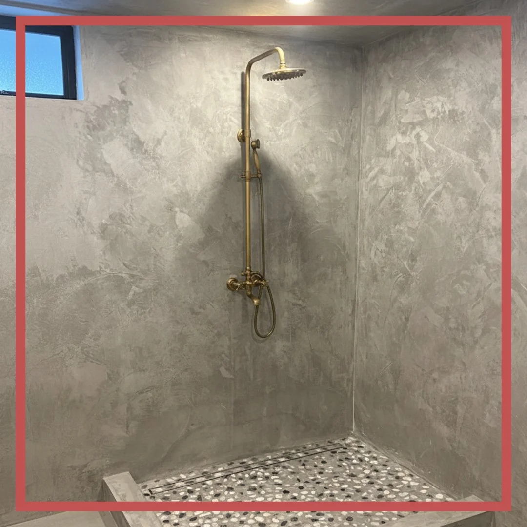 Renovated Bathroom Shower with custom stone and tilework