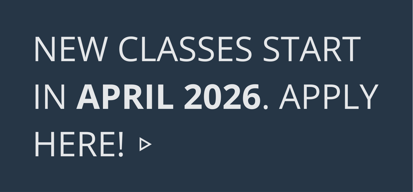 Announcement for new classes starting in April 2026 with a call to apply now.