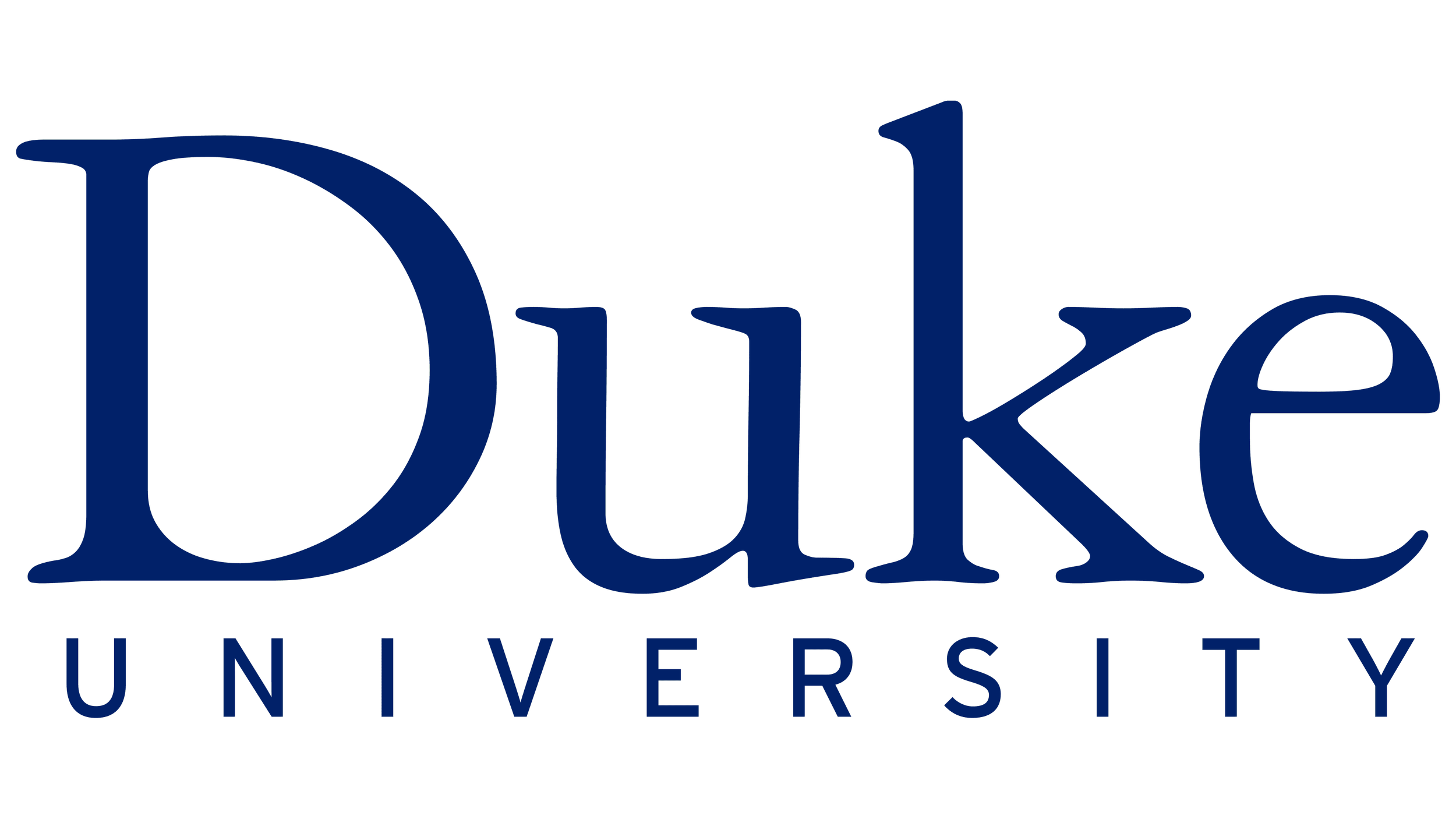 Duke University logo in navy blue with the words "Duke University" in large font.