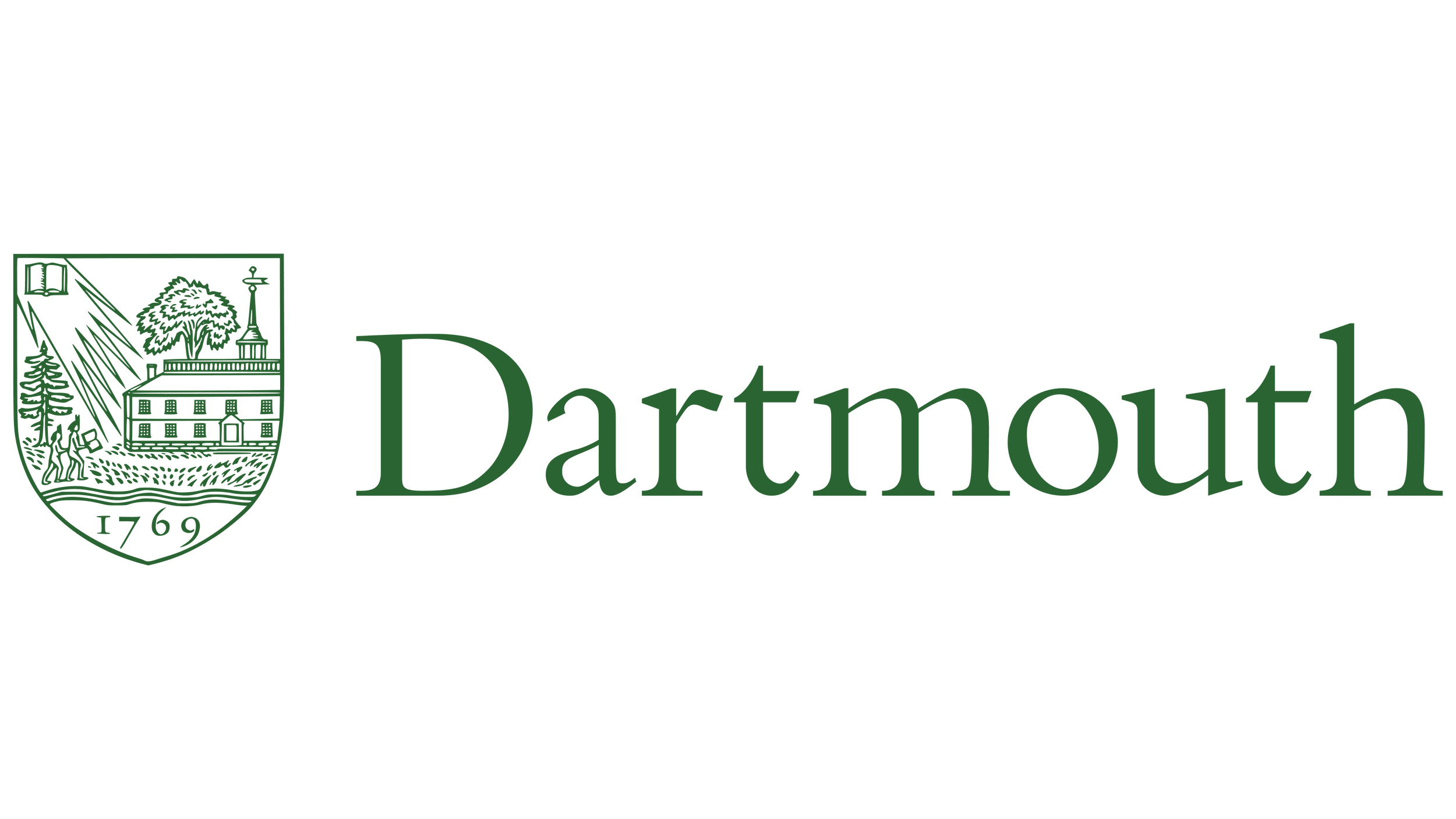 Dartmouth logo with a green crest featuring a tree, a tower, and a person, with the words 'Dartmouth 1769' and the text 'Dartmouth Town' in green.