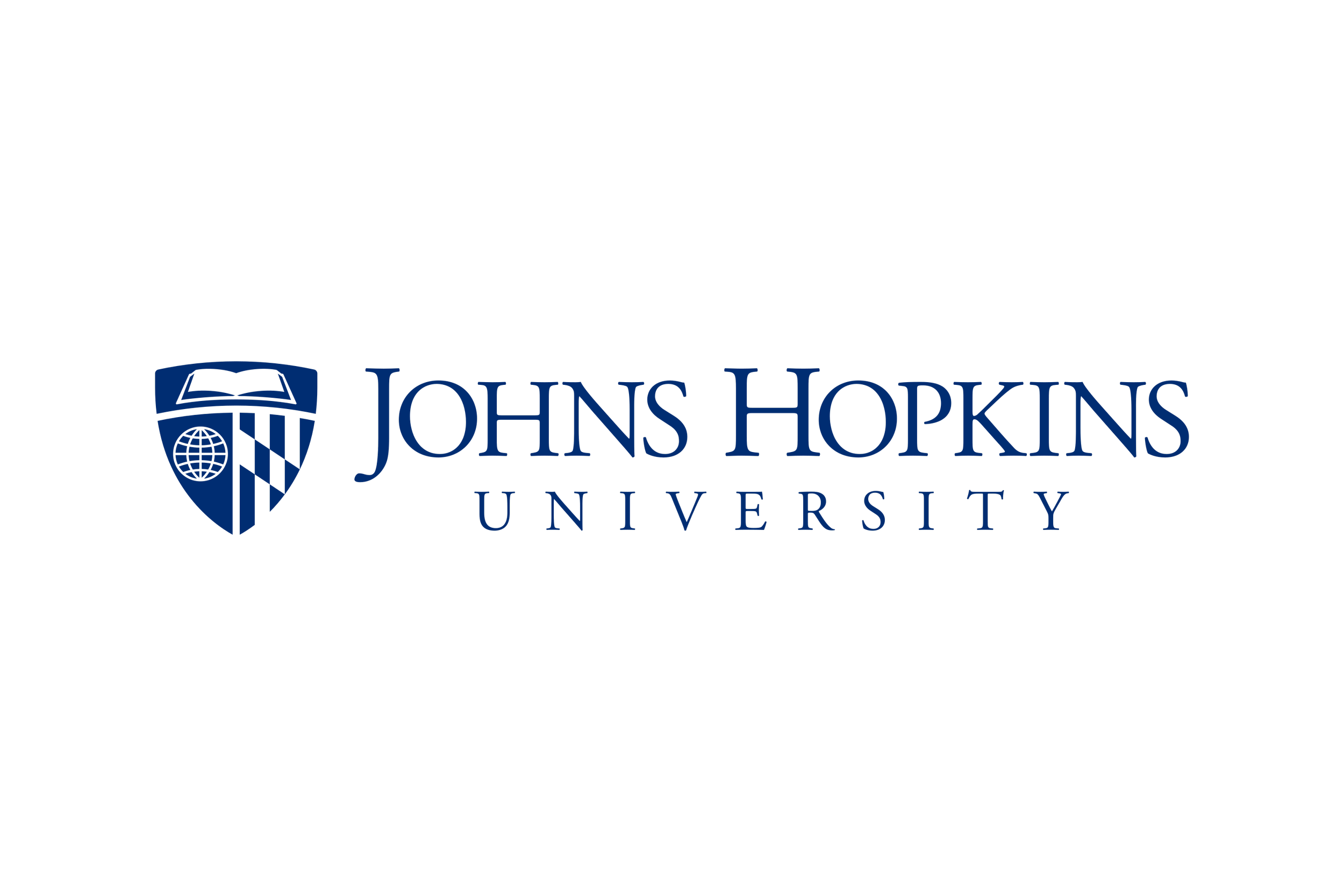 Logo of Johns Hopkins University in blue and black.
