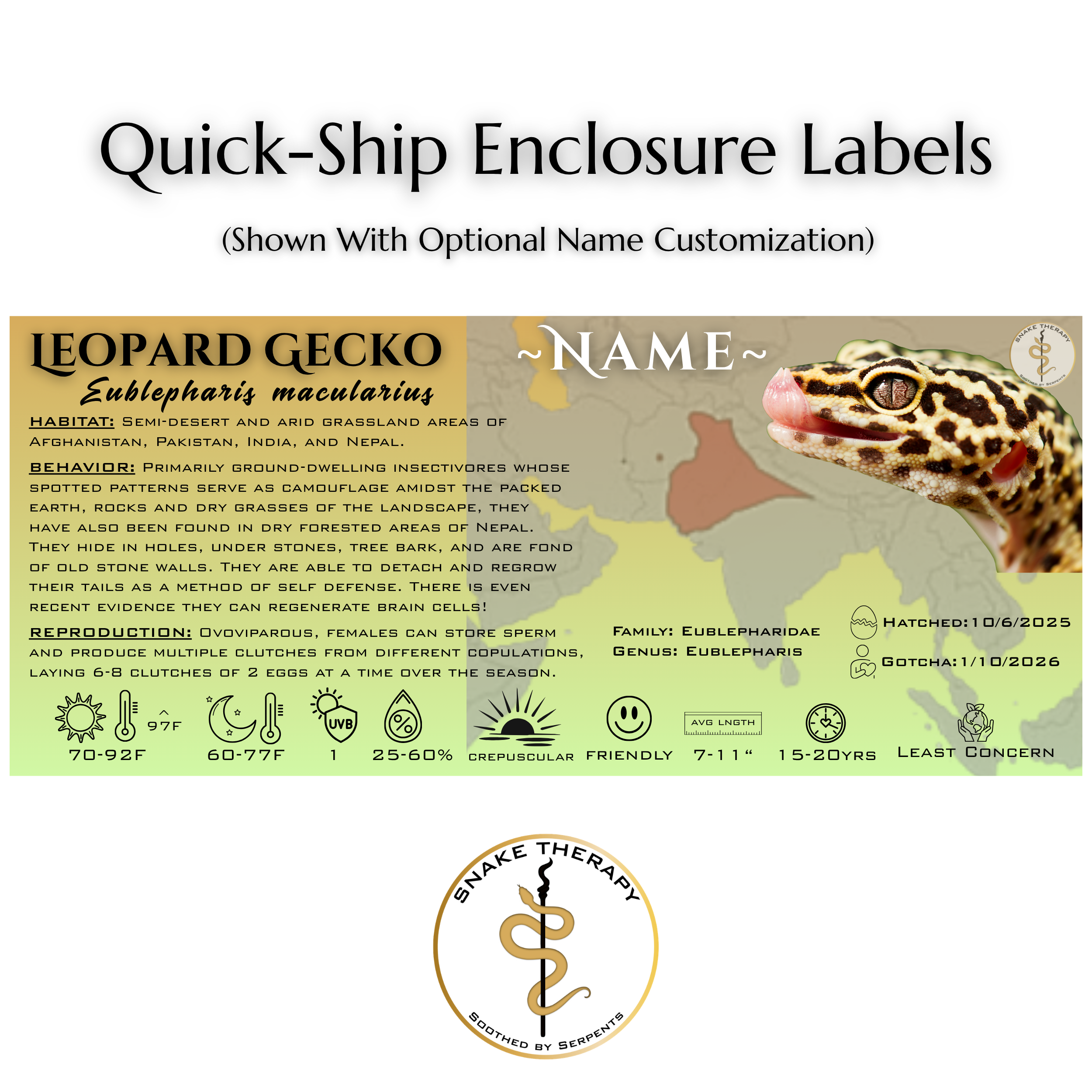 Quick-Ship Reptile Enclosure Labels by Snake Therapy