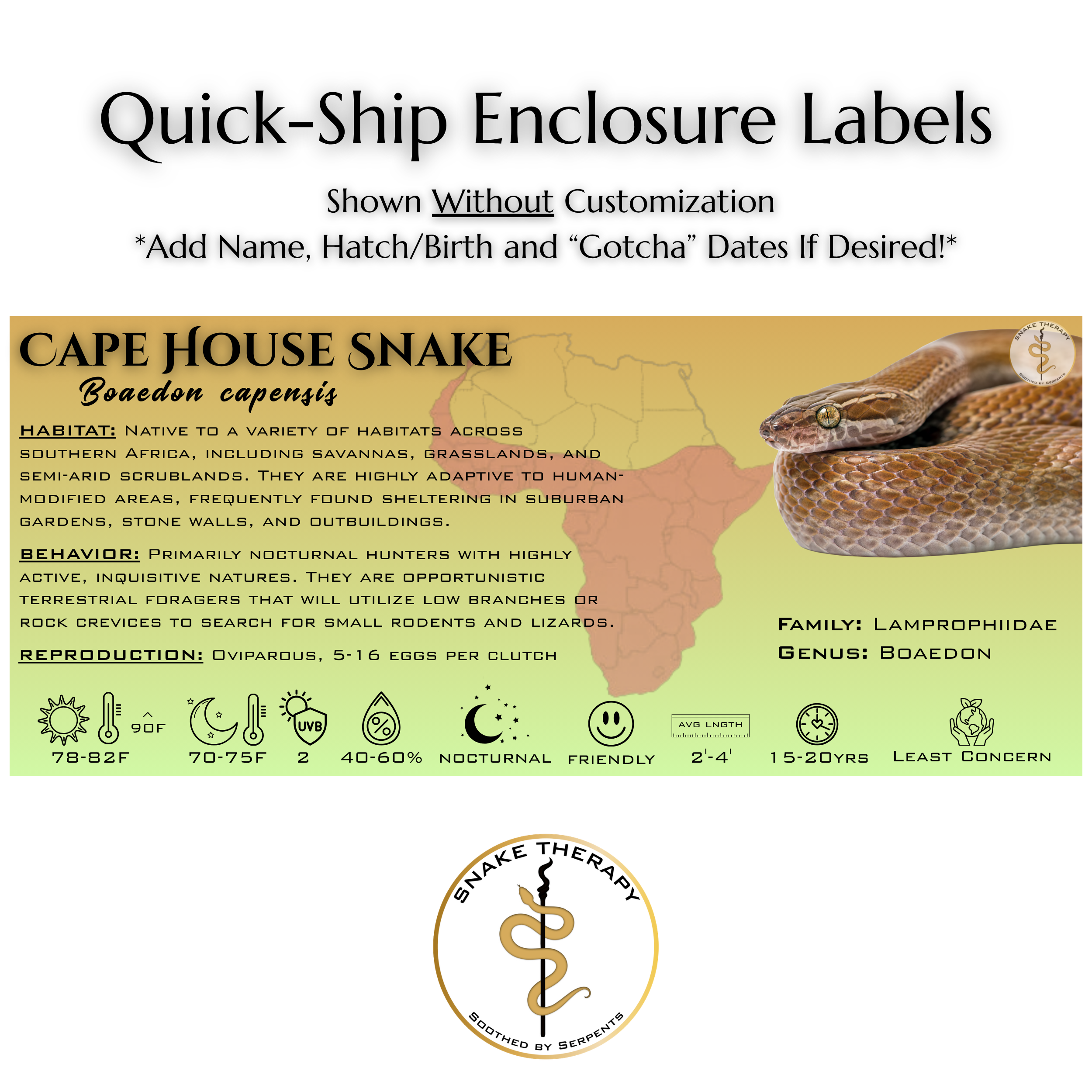Quick-Ship Reptile Enclosure Labels by Snake Therapy